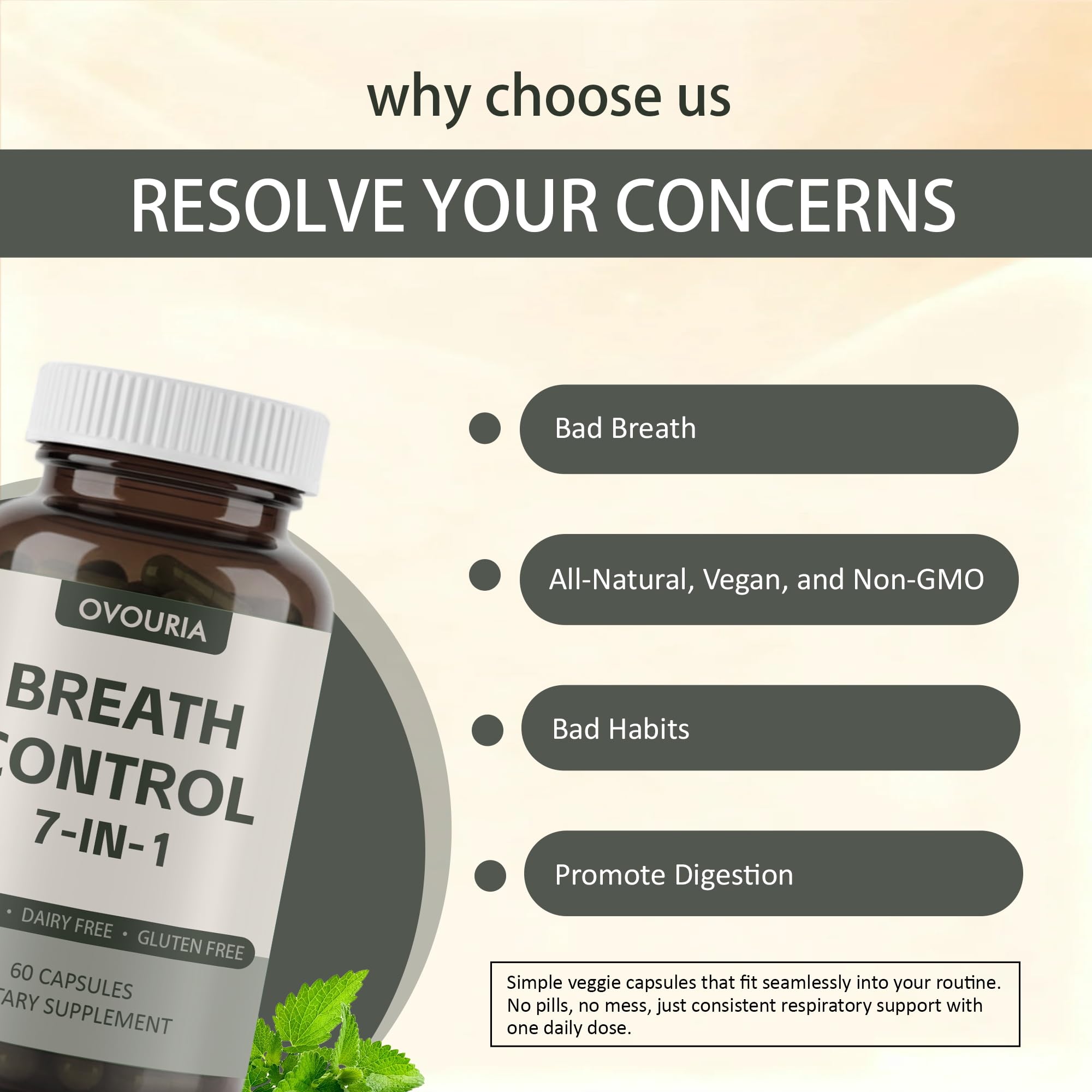 TANSPRESSO ovouria Breath & Gut Balance Capsules - 7-in-1 Formula with Probiotics, Zinc Gluconate & Magnesium Citrate for Fresh Breath, Chronic Halitosis Relief & Digestive Wellness, 60 Count(1pc) TANSPRESSO uk supplements