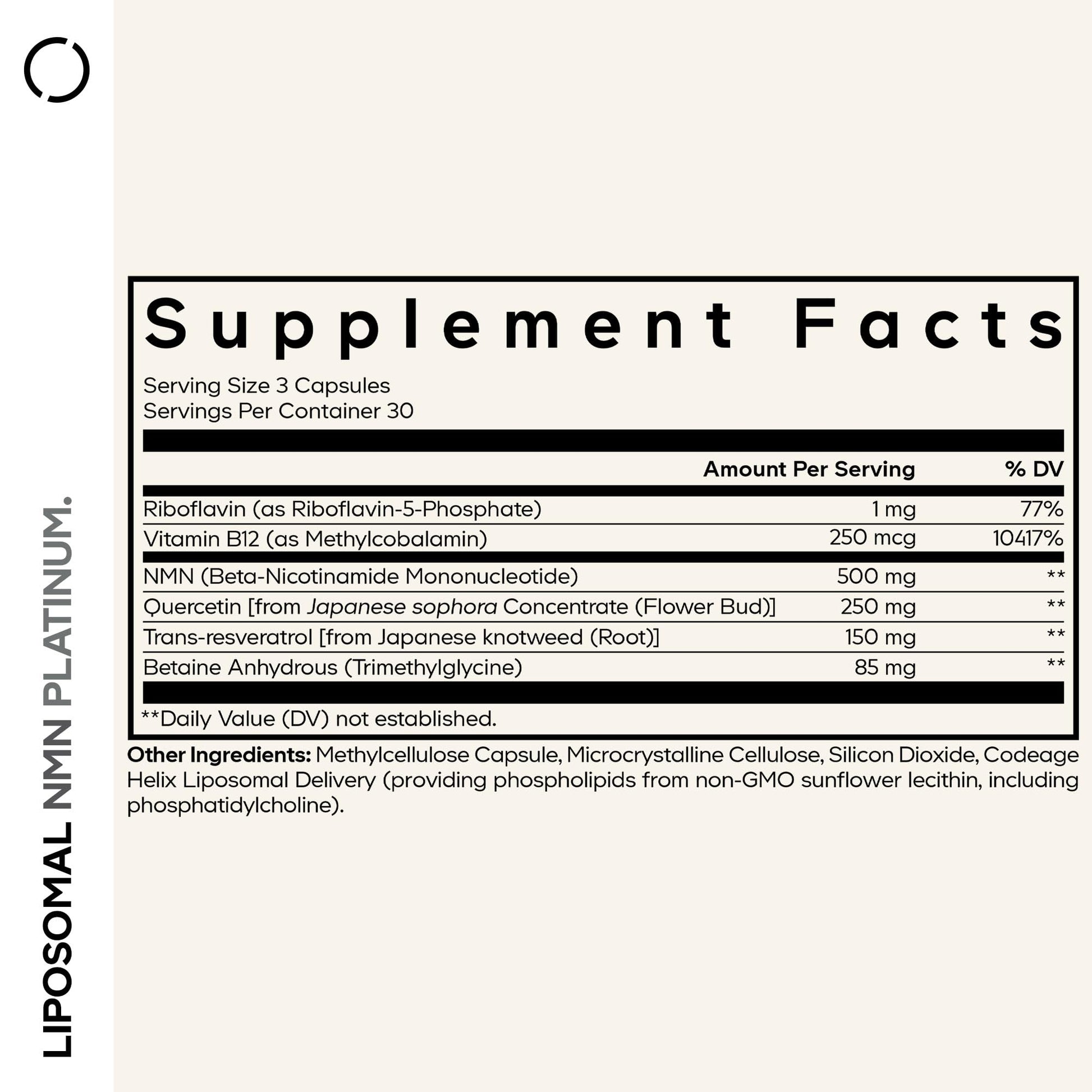 Codeage Liposomal NMN Platinum - 500 mg NMN Supplement, Nicotinamide Mononucleotide, NAD Precursor - Quercetin, Resveratrol, Betaine TMG, Vitamin B2 Riboflavin & Vitamin B12 - Non-GMO - 90 Capsules Codeage uk supplements