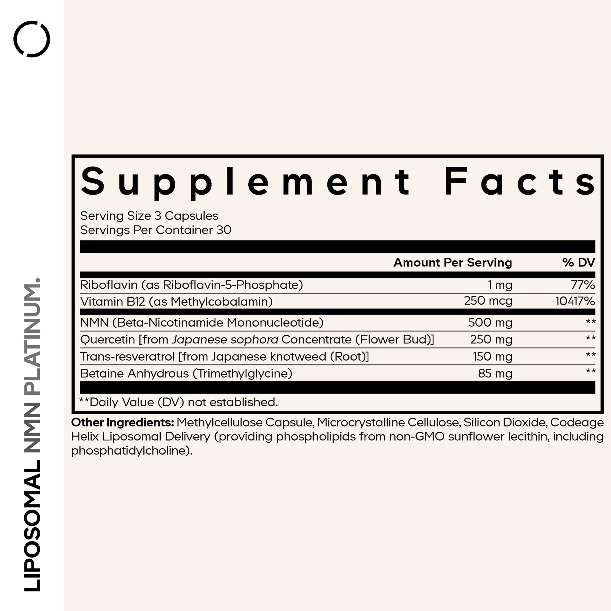 Codeage Liposomal NMN Platinum - 500 mg NMN Supplement, Nicotinamide Mononucleotide, NAD Precursor - Quercetin, Resveratrol, Betaine TMG, Vitamin B2 Riboflavin & Vitamin B12 - Non-GMO - 90 Capsules Codeage uk supplements