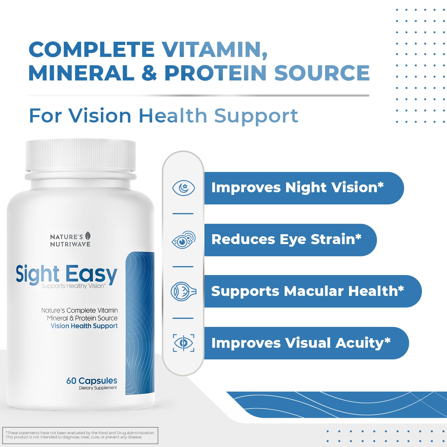 SIGHT EASY - Eye Vitamins & Mineral Supplements with Lutein & Zeaxanthin, Vitamin C, Vitamin E, Zinc and Bilberry for Healthy Vision and Eye Function Support - 60 Capsules, 1 Month Supply Nature’s NutriWave uk supplements