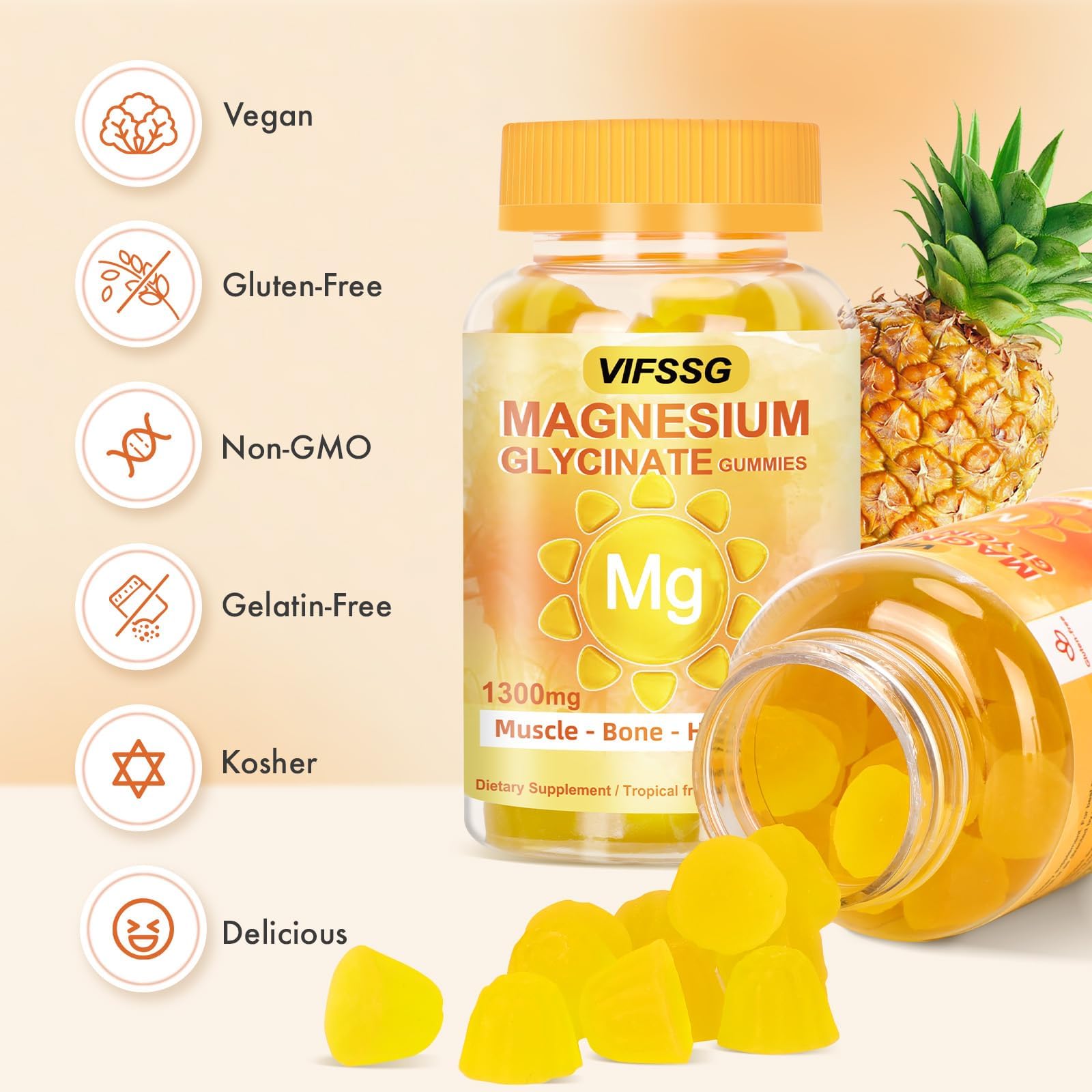 VIFSSG Magnesium Glycinate Gummies 500 Mg, Triple Magnesium Complex Sugar-Free Gummies with Malate 400 Mg, Citrate 400 Mg, Magnesium Supplement Chewable for Women & Men Vegan, Organic 60 Count VIFSSG uk supplements