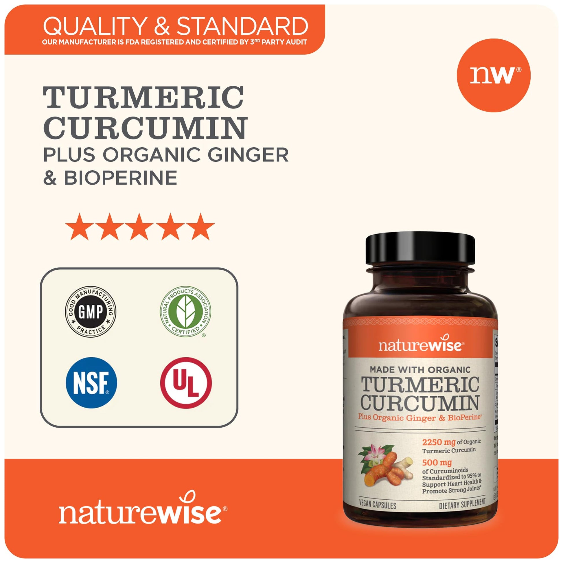 NatureWise Curcumin Turmeric 2250mg | 95% Curcuminoids & BioPerine Black Pepper NatureWise uk supplements