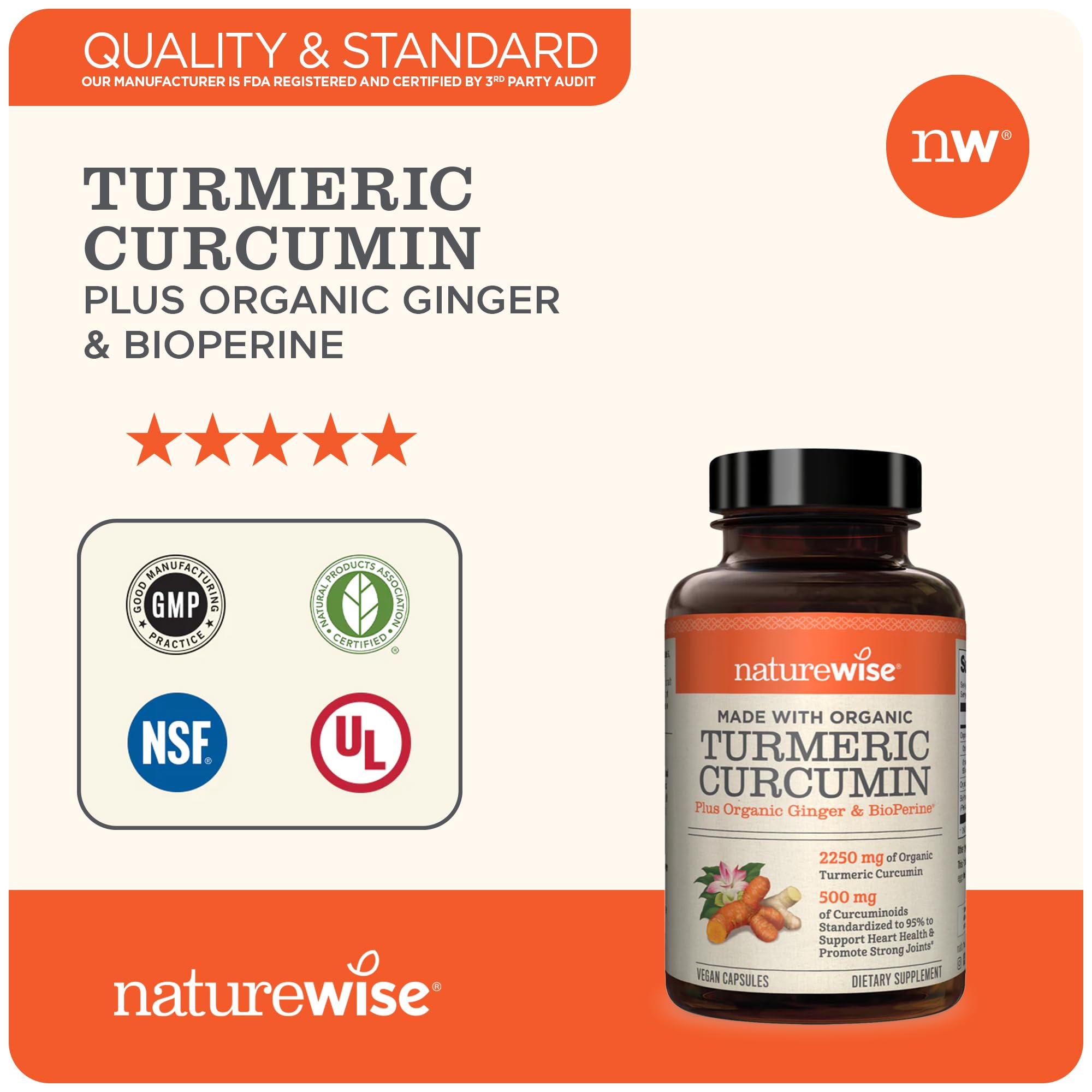 NatureWise Curcumin Turmeric 2250mg | 95% Curcuminoids & BioPerine Black Pepper NatureWise uk supplements