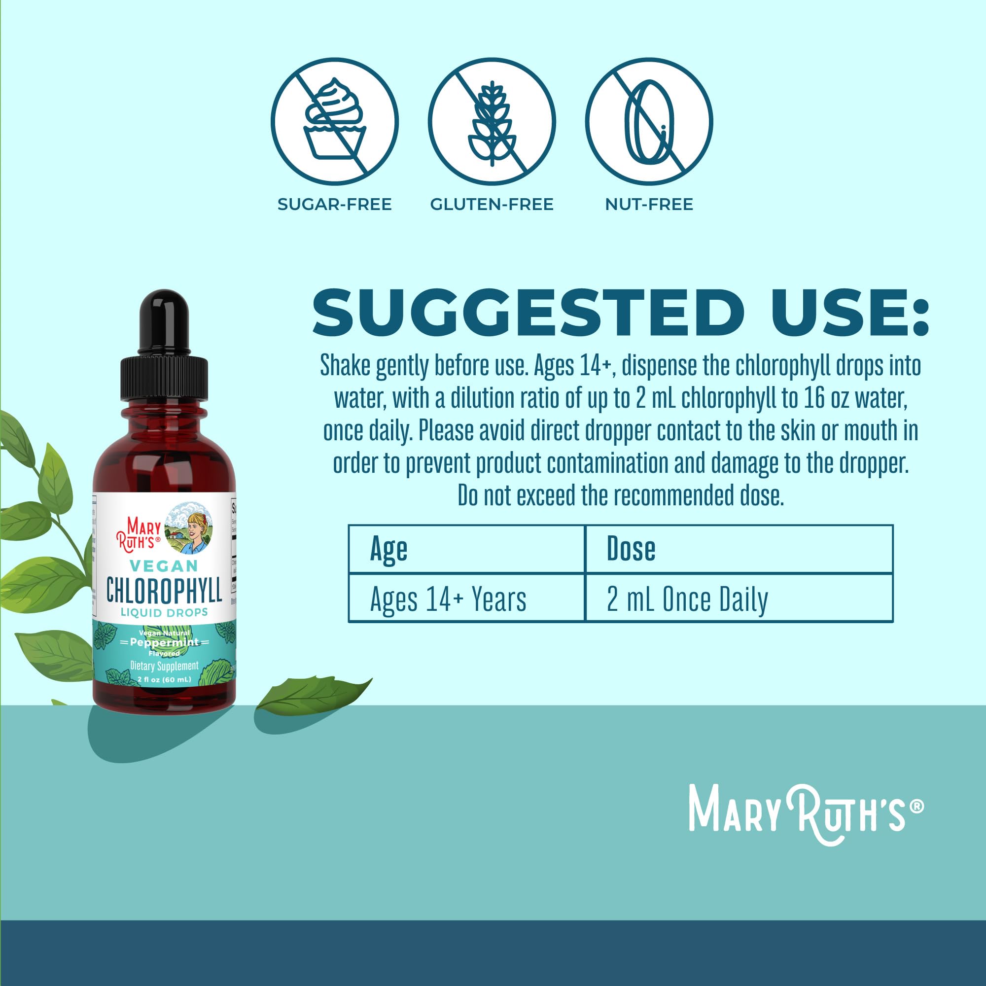 MaryRuth's Chlorophyll Liquid Drops | Clean Label Project Certified® | Vegan | Non-Diluted Liquid Chlorophyll| Mulberry Derived Supplement for Ages 14+ | Non-GMO | Delicious Minty Flavor | 2 Fl Oz MARYRUTH'S uk supplements