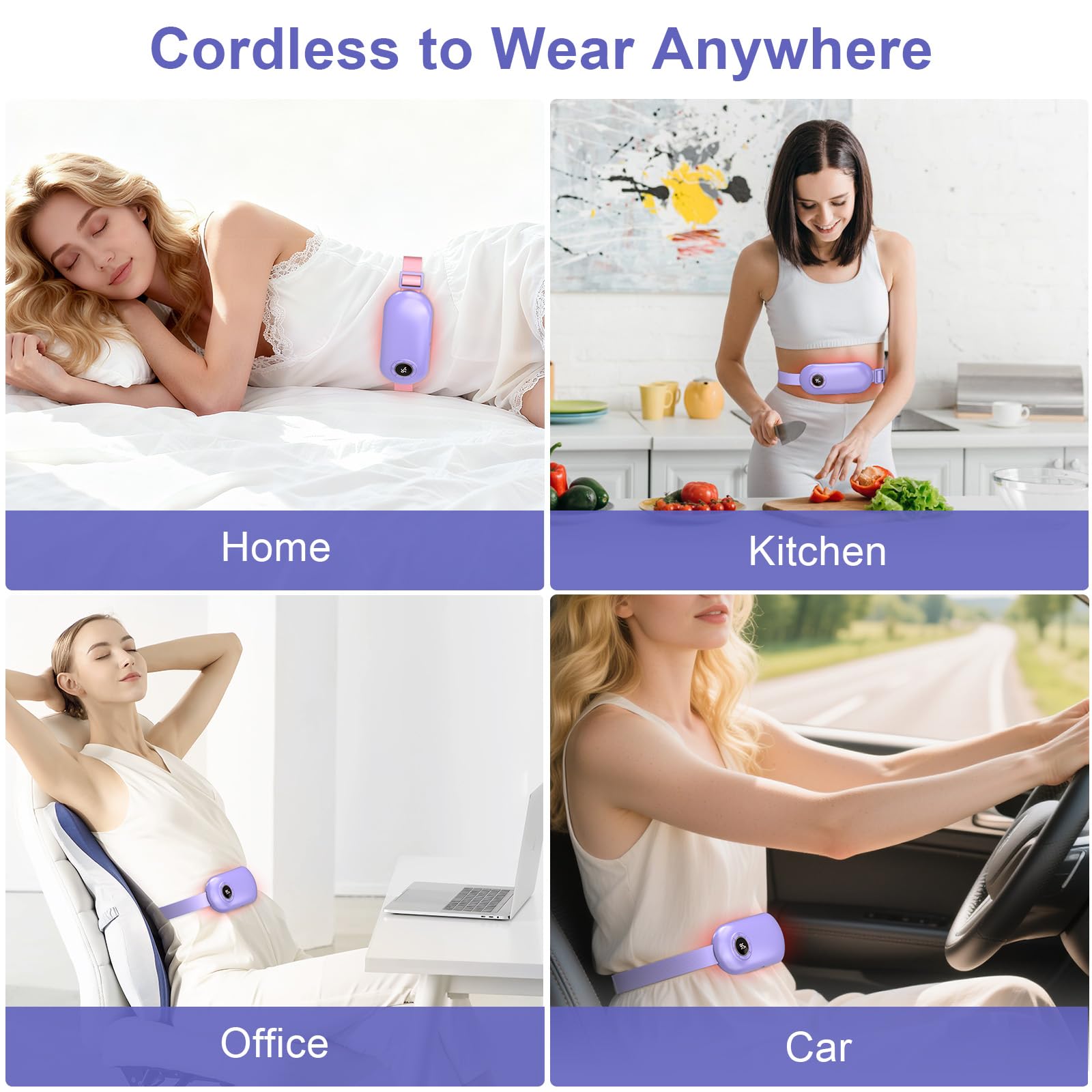 Heating Pad for Period Cramps, 3 Heat Levels and 3 Massage Modes, Portable Heating Pad for Menstrual Cramps Relief, Electric Heat Belt, Christmas Gifts for Women and Girl Stocking Stuffers(Purple) SZO uk supplements