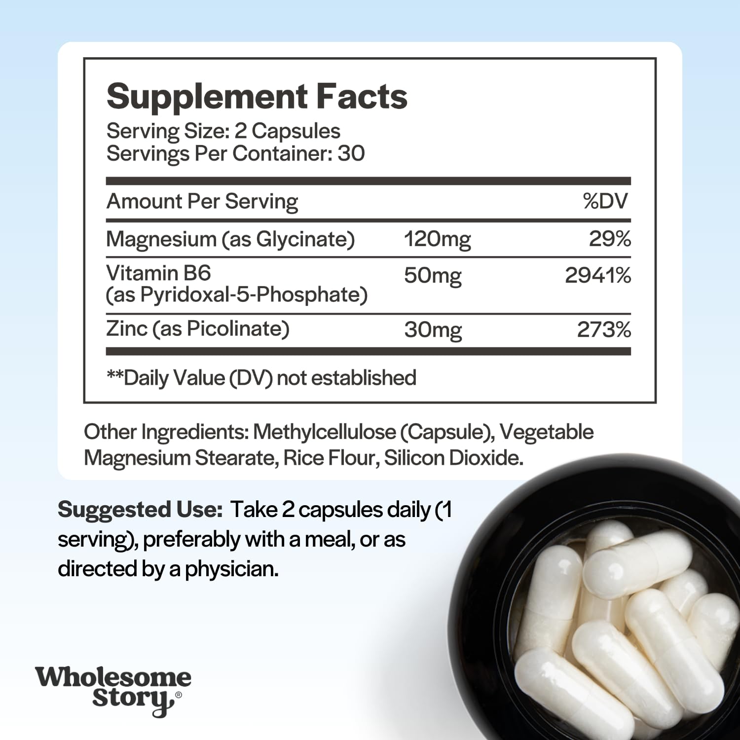 Zinc Picolinate, Magnesium Glycinate Supplements with P5P Vitamin B6 | Magnesium and Zinc Vitamin | Reproductive & Fertility Health, Hormone Balance, Immune System Support | 30 Day Supply Wholesome Story uk supplements