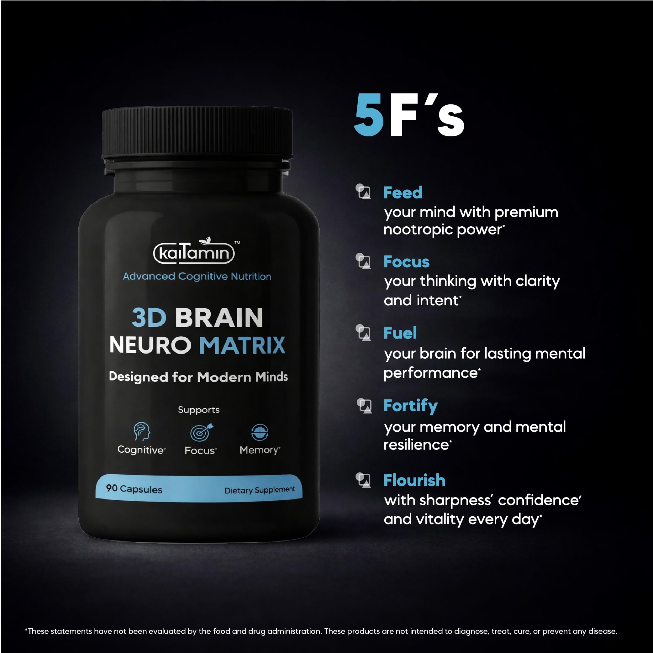 Brain Neuro Matrix – Memory & Focus Nootropic with Ginkgo Biloba & Huperzine A – Caffeine-Free Vegan Brain Supplement for Clarity, Focus & Mood – 90 Capsules (3-Month Supply) Kaitamin uk supplements