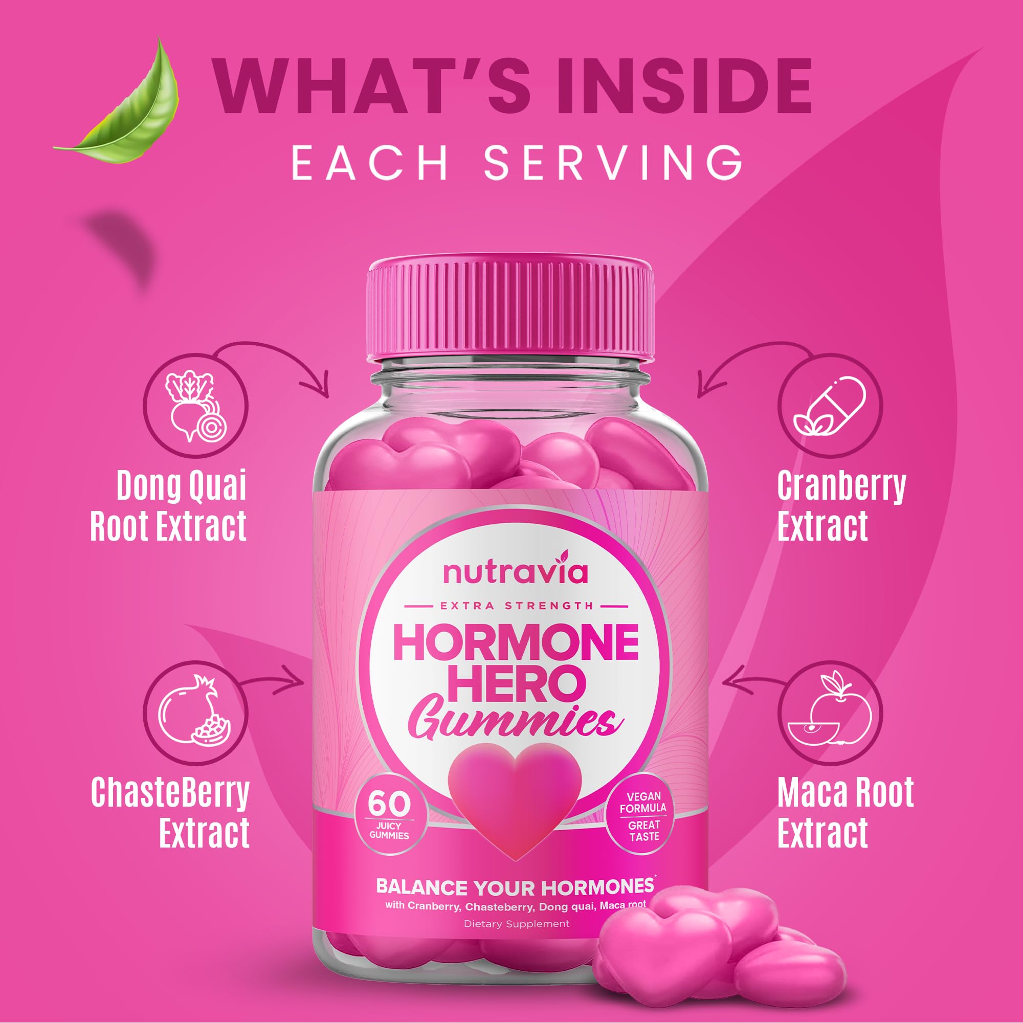 Hormone Balance For Women Gummies + PMS Relief Supplement - Supports Mood Swings, Clear Skin, Reduced Cramps and Bloating - Hormonal PMS Gummies PCOS Vitamin with Cranberry, Dong Quai (60 Gummies) Nutravia uk supplements