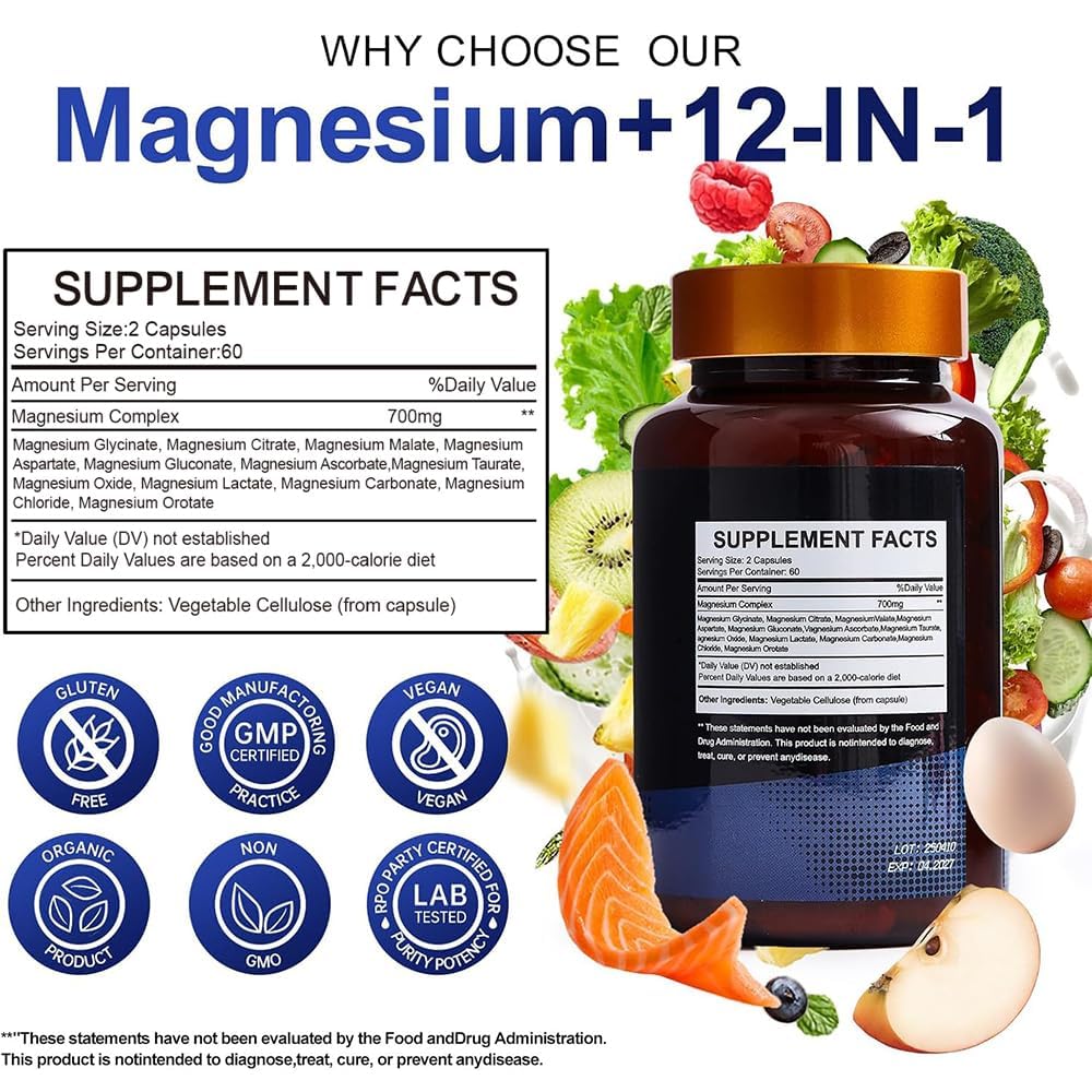 Magnesium Complex 700mg – 12-in-1 Magnesium Supplement with Glycinate, Citrate, Malate, Oxide, Taurate & More – High Absorption for Muscle, Heart, Sleep, Bone, Nerve Support –120 Capsules Vccvaa uk supplements
