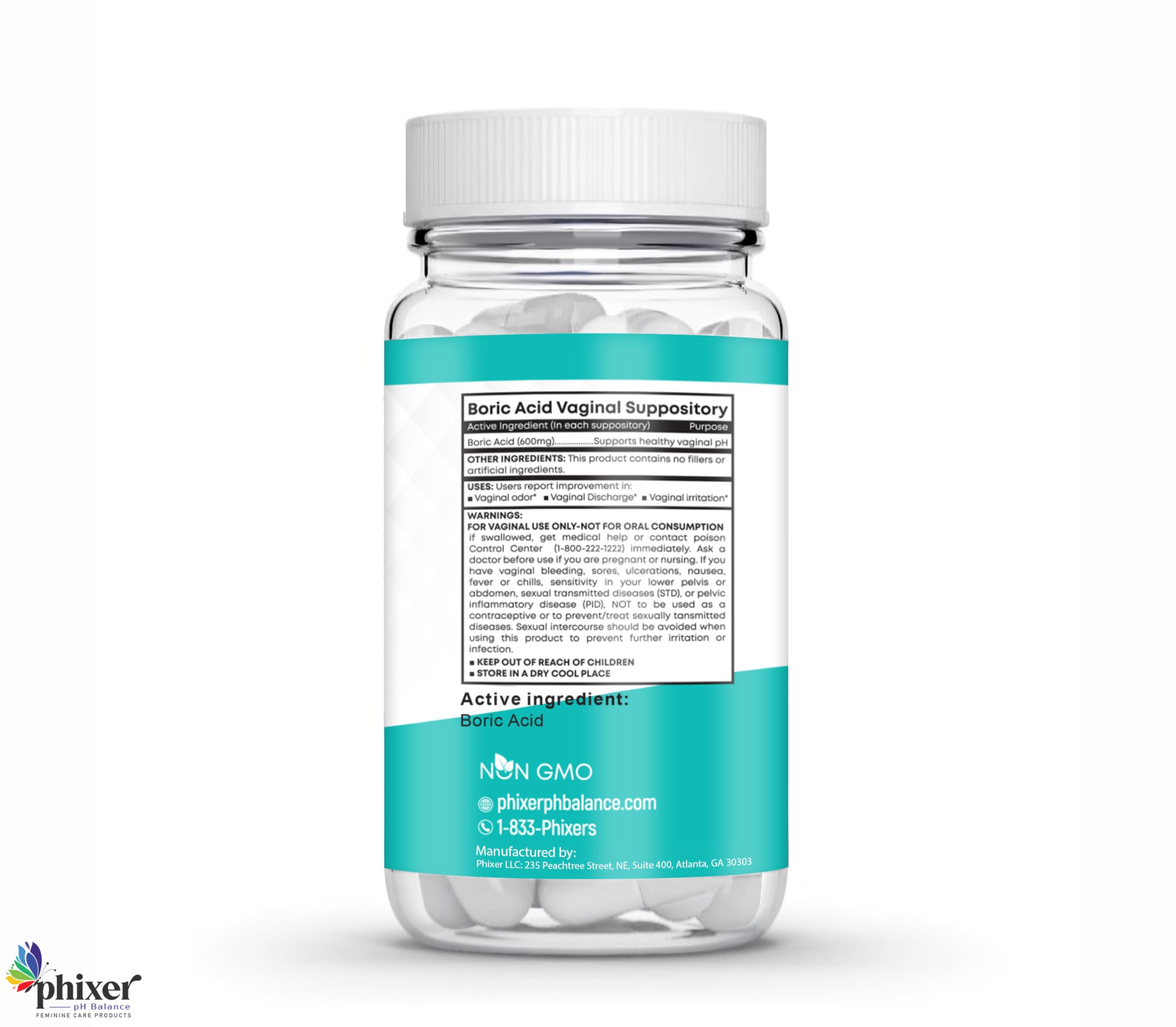 Phixer pH Balance - Vaginal Boric Acid Suppositories for Women - 20 Suppositories 600MG Each for Chronic Yeast Infections and Vaginal Odor - Vaginal Use Only - Made in USA Phixer pH Balance uk supplements