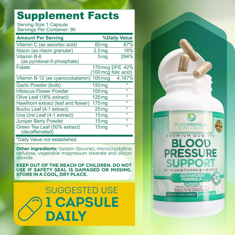 PurePremium Blood Pressure Support Supplement with Hawthorn, Hibiscus & Garlic PurePremium Supplements uk supplements