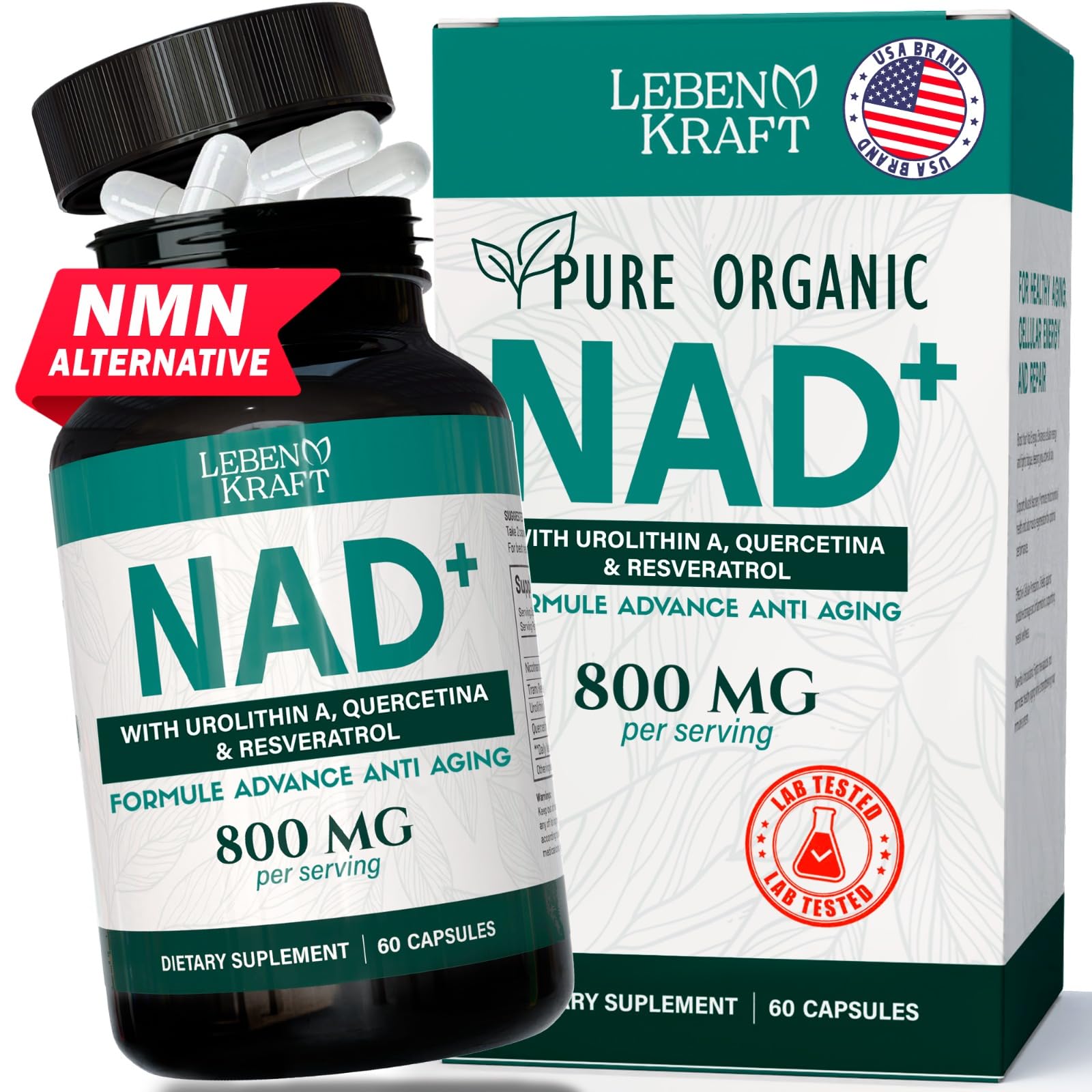 LebenKraft NAD Supplement Pure Organic | NMN Supplement Alternative | Boost Energy & Cellular Health | Urolithin A, Resveratrol, Quercetin for Antioxidant Power | for Women and Men LebenKraft uk supplements