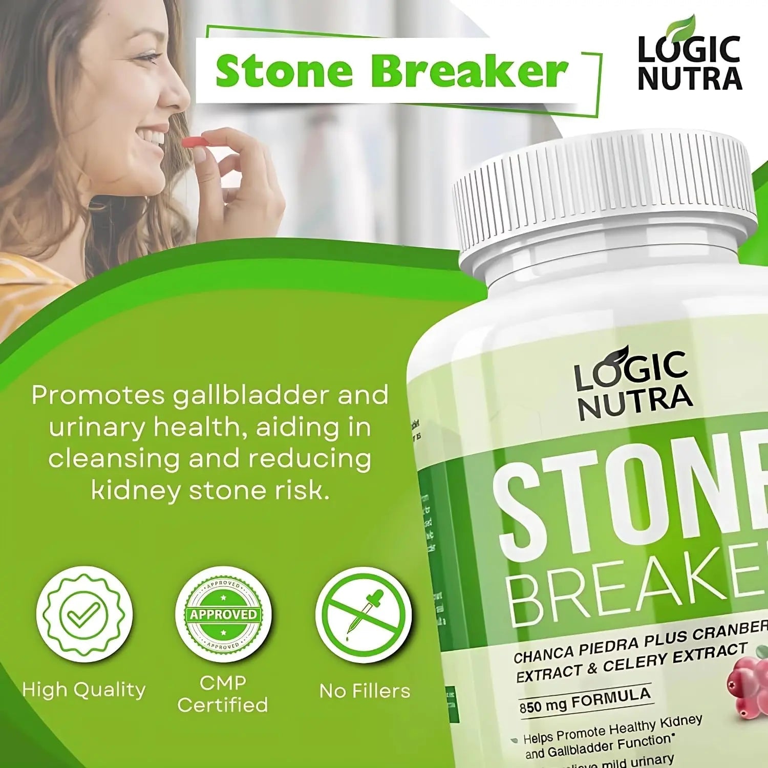 Logic Nutra Chanca Piedra Kidney Stone Breaker 120 Tablets 800 mg - Maximum Strength for Gallbladder & Urinary Cleanse with Phyllantus Niruri, Celery Seed Extract & Cranberry Extract Logic Nutra uk supplements