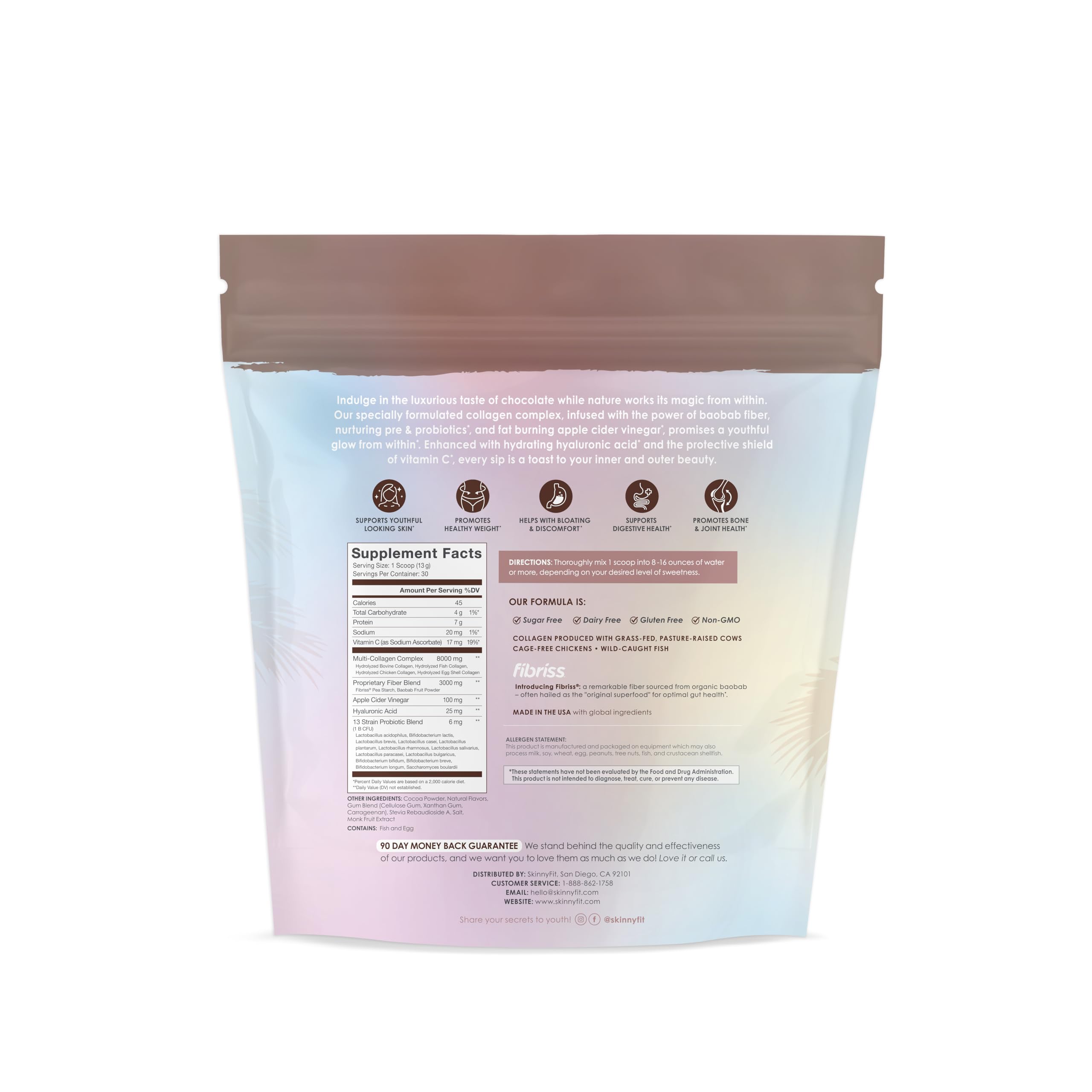 SkinnyFit Super Youth Chocolate Multi-Collagen Peptides + Probiotics, Baobab Fiber SkinnyFit uk supplements