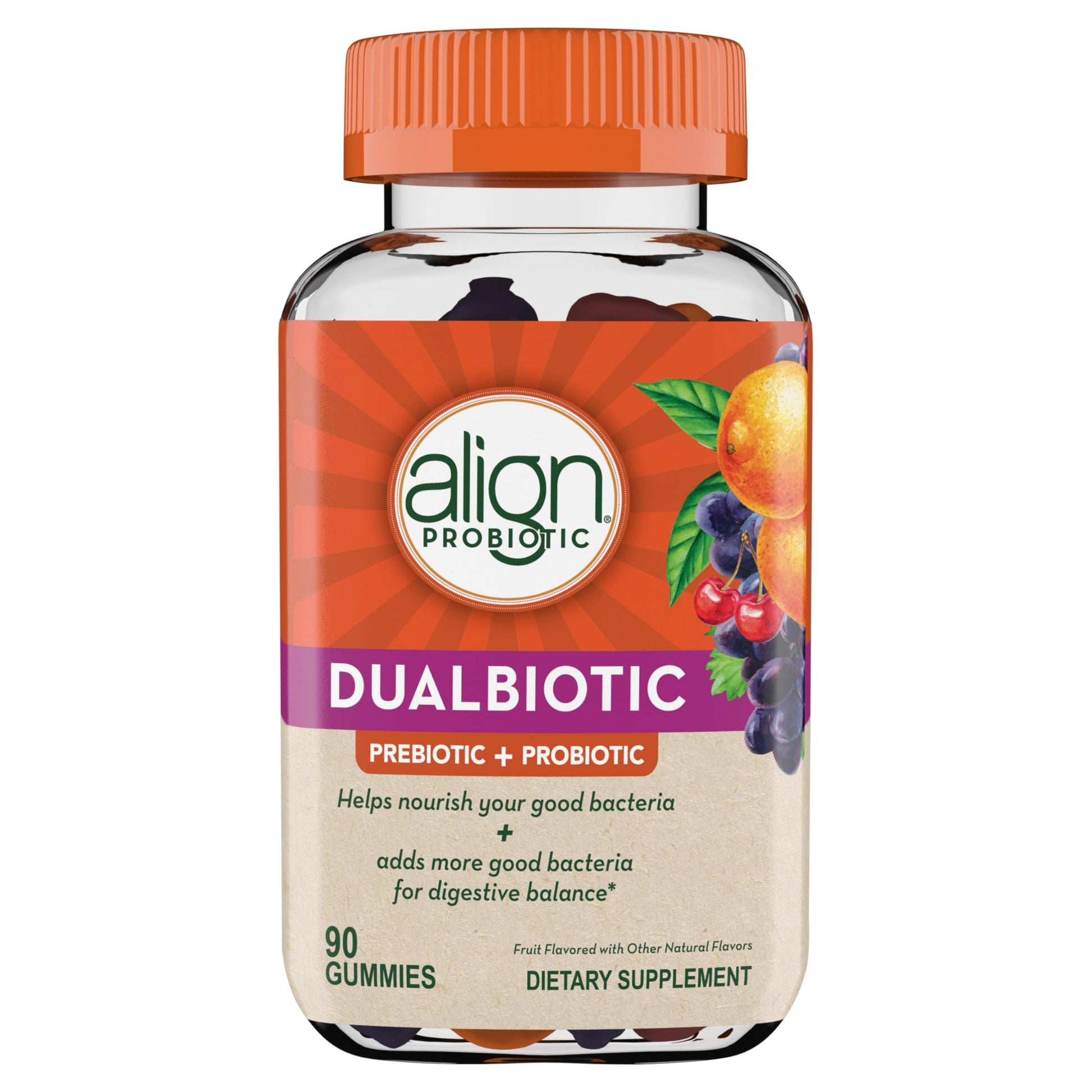 Align Dualbiotic, Prebiotics and Probiotics for Women and Men, Probiotics for Digestive Health, Prebiotics Help Nourish Good Bacteria, Natural Fruit Flavors, 90 Probiotic Gummies Align uk supplements