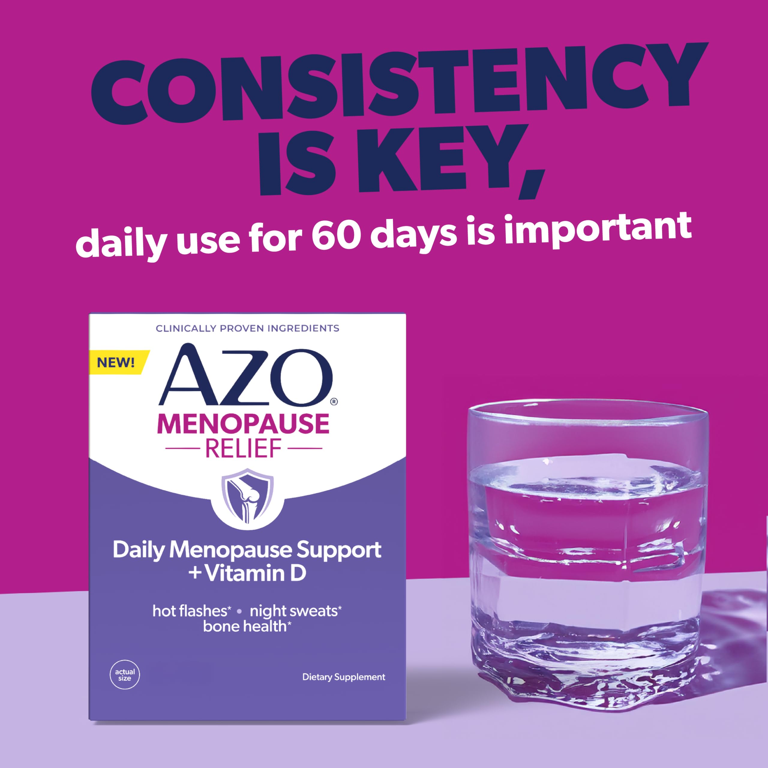 AZO® Daily Menopause Relief + Vitamin D to Support Strong Bones, Menopause Supplements for Women, Reduces Hot Flashes and Night Sweats* - 30 Count AZO uk supplements