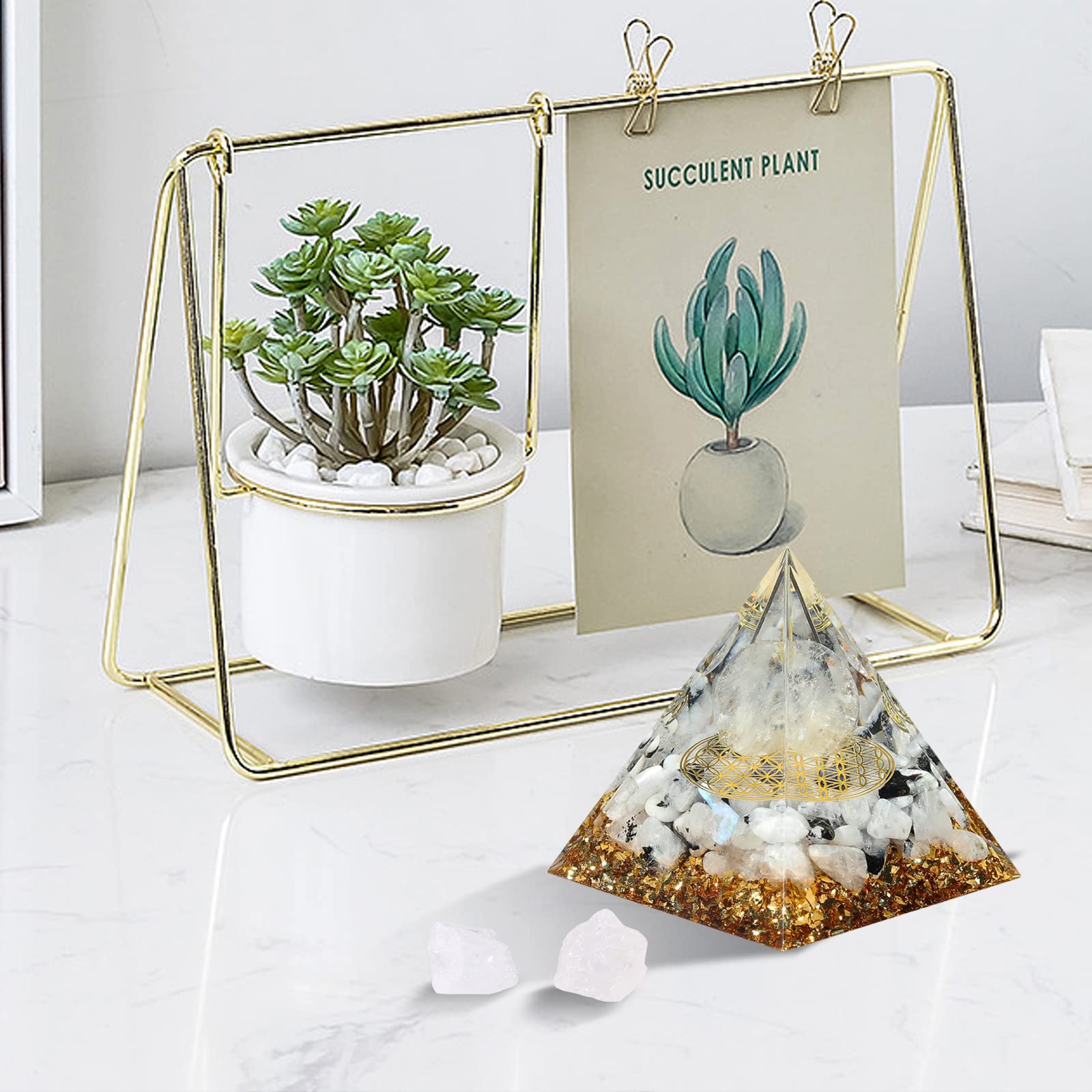 Hopeseed Orgone Pyramid for Positive Energy, Orgonite Rainbow Moonstone&White Crystal Hopeseed uk supplements
