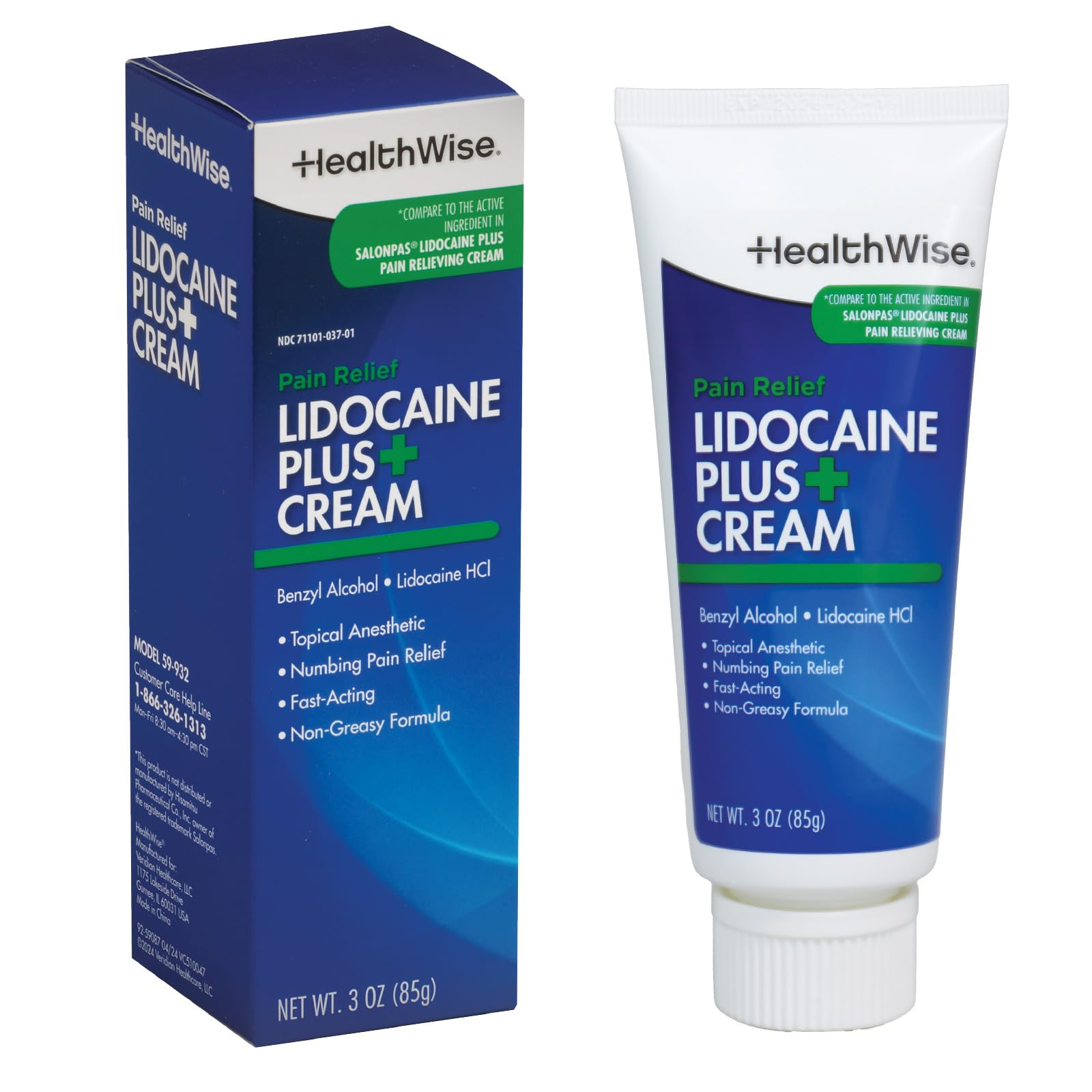 HealthWise Lidocaine Plus+ Cream | Numbs Away Pain | | Non-Greasy | 3.0 Oz | 4% OTC Lidocaine + 10% Benzyl Alcohol | Topical Anesthetic HealthWise uk supplements
