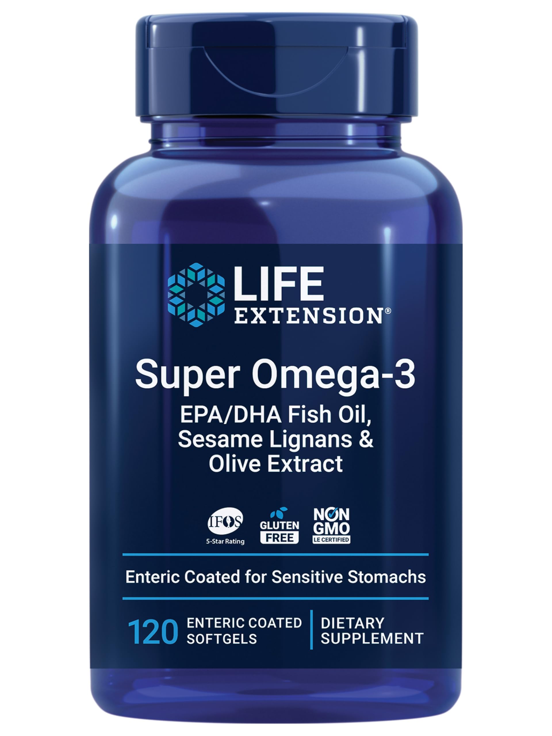 Life Extension Super Omega-3 EPA/DHA Fish Oil, Sesame Lignans & Olive Extract – Heart Health, Brain Health, Inflammation Health Support, Gluten-Free, Enteric-Coated, Non-GMO, 120 Softgels Life Extension uk supplements