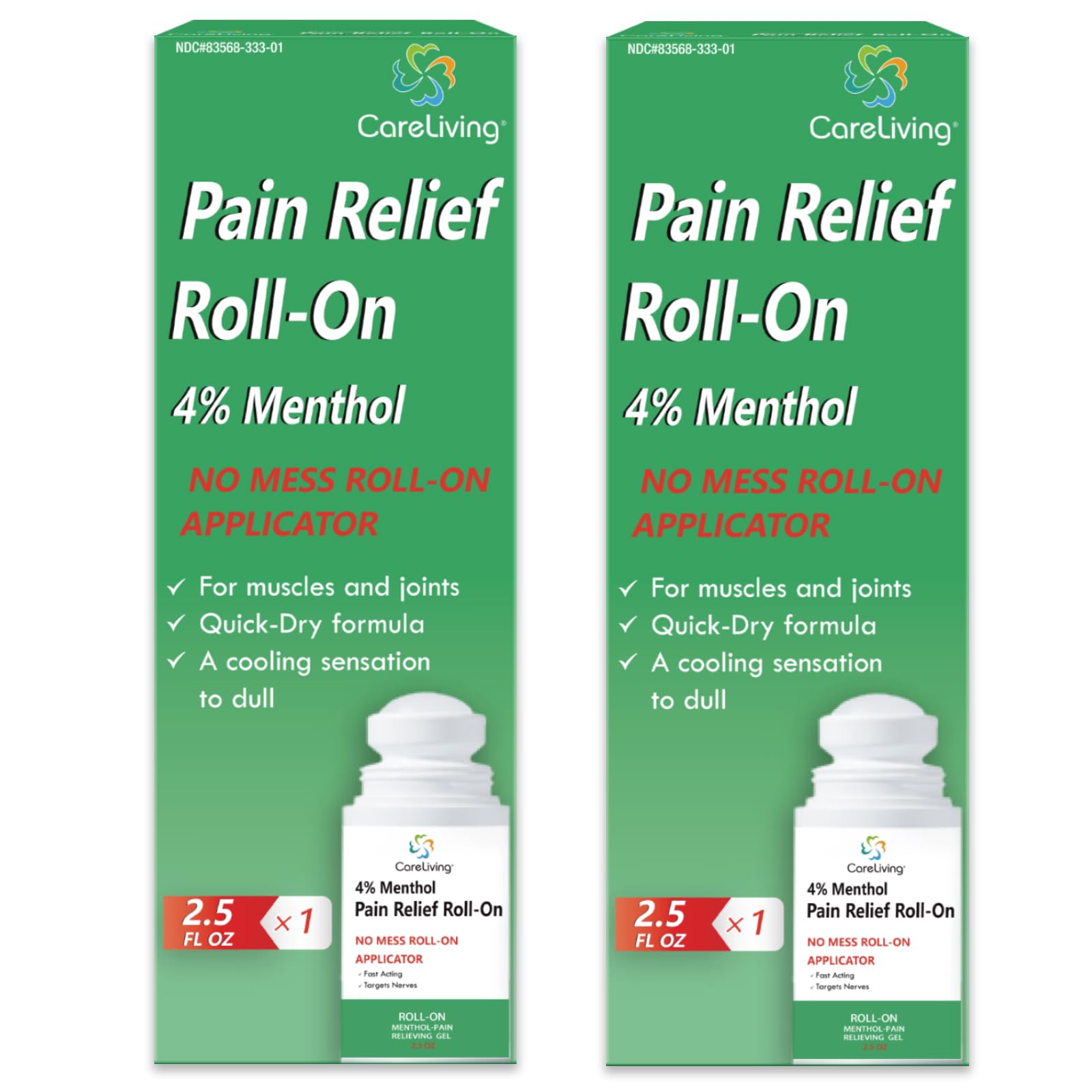 CARELIVING Roll On Pain Relief for Knee, Neck, Joint, Shoulder, Arthritis Pain Reliever, Sore Muscle Relief, Roll On Menthol Gel 2.5 Fl Oz (Pack of 2) CARELIVING uk supplements