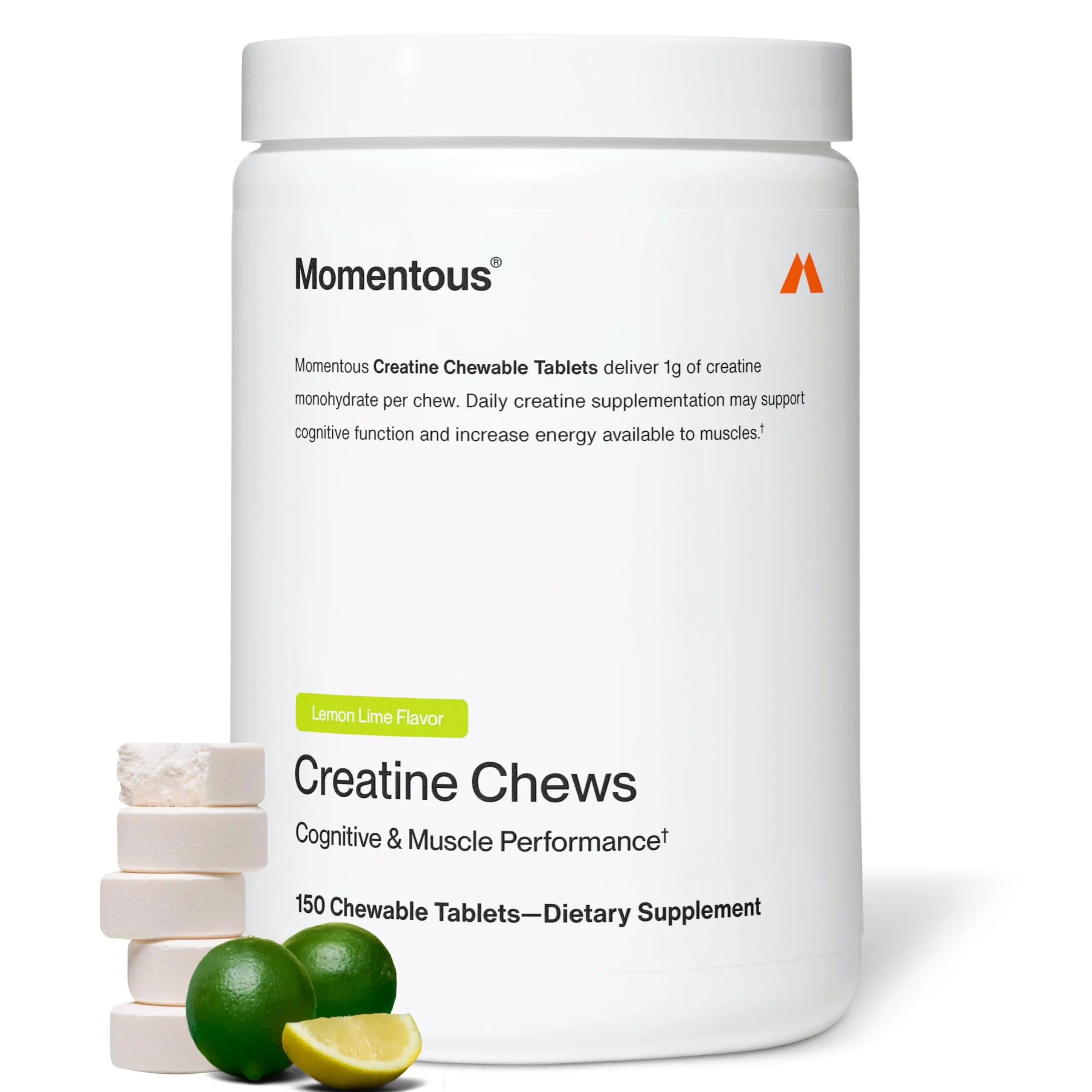 Momentous Creatine Chews - Creatine Monohydrate - Supports Strength, Lean Muscle, & Recovery for Men & Women - NSF Certified for Sport - 150 Chewable Tablets - Lemon Lime Momentous uk supplements
