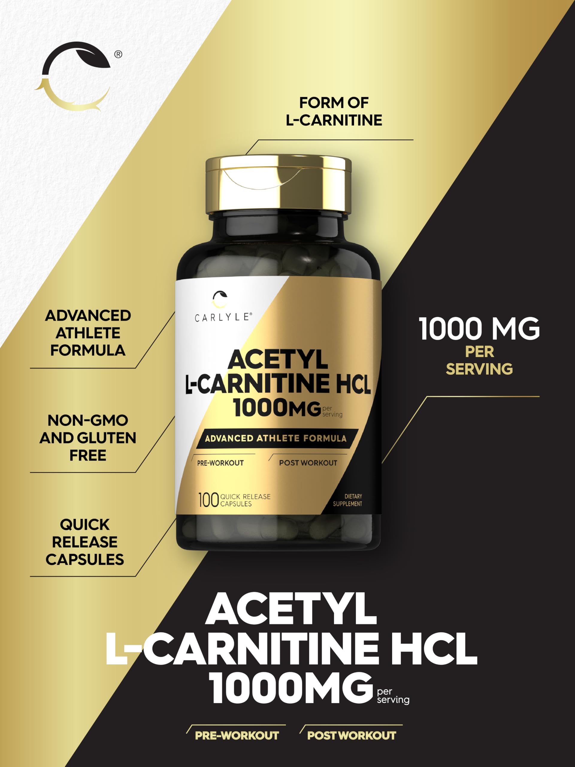 Carlyle Acetyl L-Carnitine HCL | 1000mg | 100 Capsules | Advanced Athlete Formula | Pre-Workout Supplement | Non-GMO & Gluten Free Carlyle uk supplements