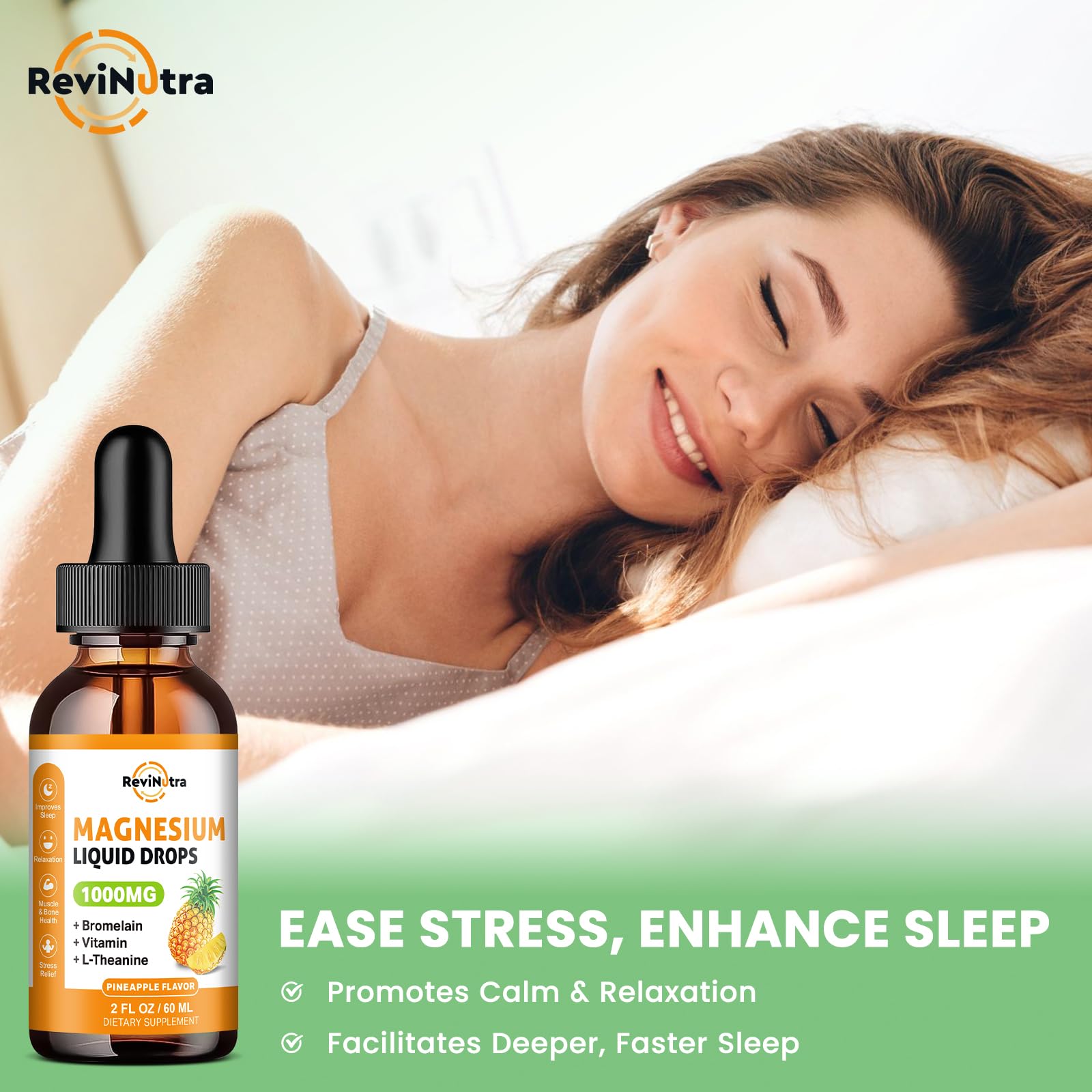 Magnesium Glycinate Liquid Drops, 1000mg of Liquid Magnesium Complex Supplement for Sleep, Nerve, Energy, Muscle, Bone, Calm & Digestion, High Absorption, 2 Fl Oz, Sugar-Free Pineapple Flavor ReviNutra uk supplements