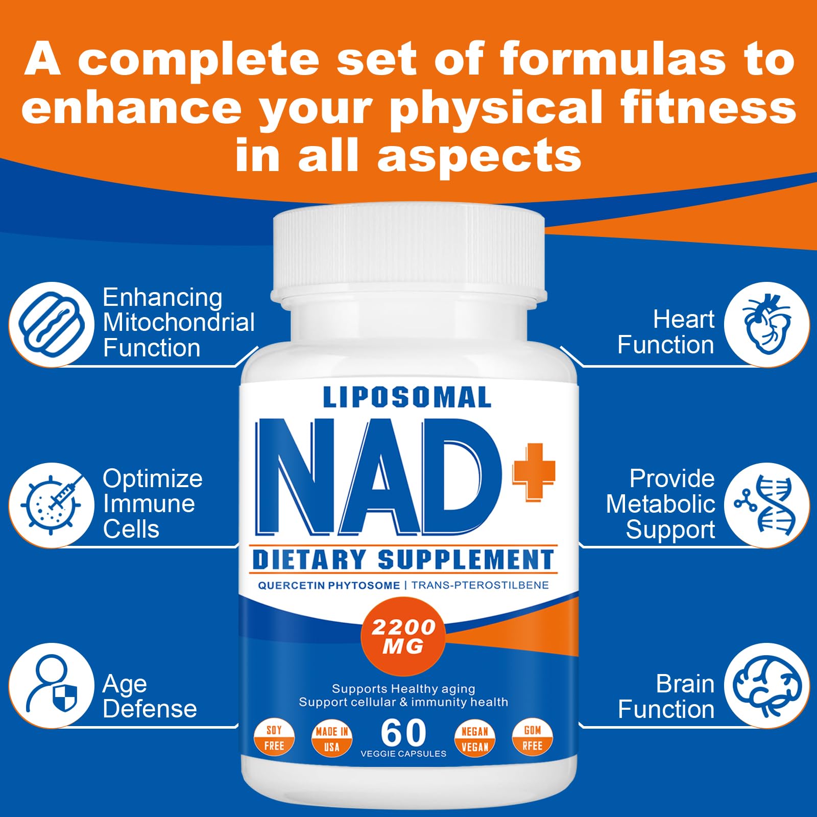 Spliferkou 2200mg Liposomal NAD+ Supplement - Enhances Cell Energy & Aging Defese, 60 Capsules Spliferkou uk supplements