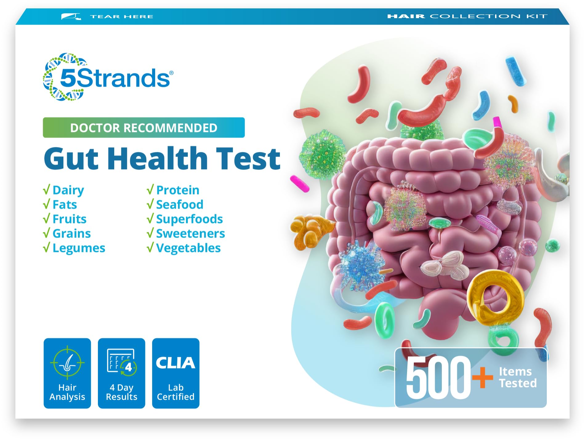 5Strands Gut Health Test for Adults & Kids, 500+ Items Tested, At-Home Hair Sample Screening for Food Intolerances Linked to Digestive Issues, Skin Irritation, Brain Fog & Headaches, Results in 4 Days 5Strands uk supplements