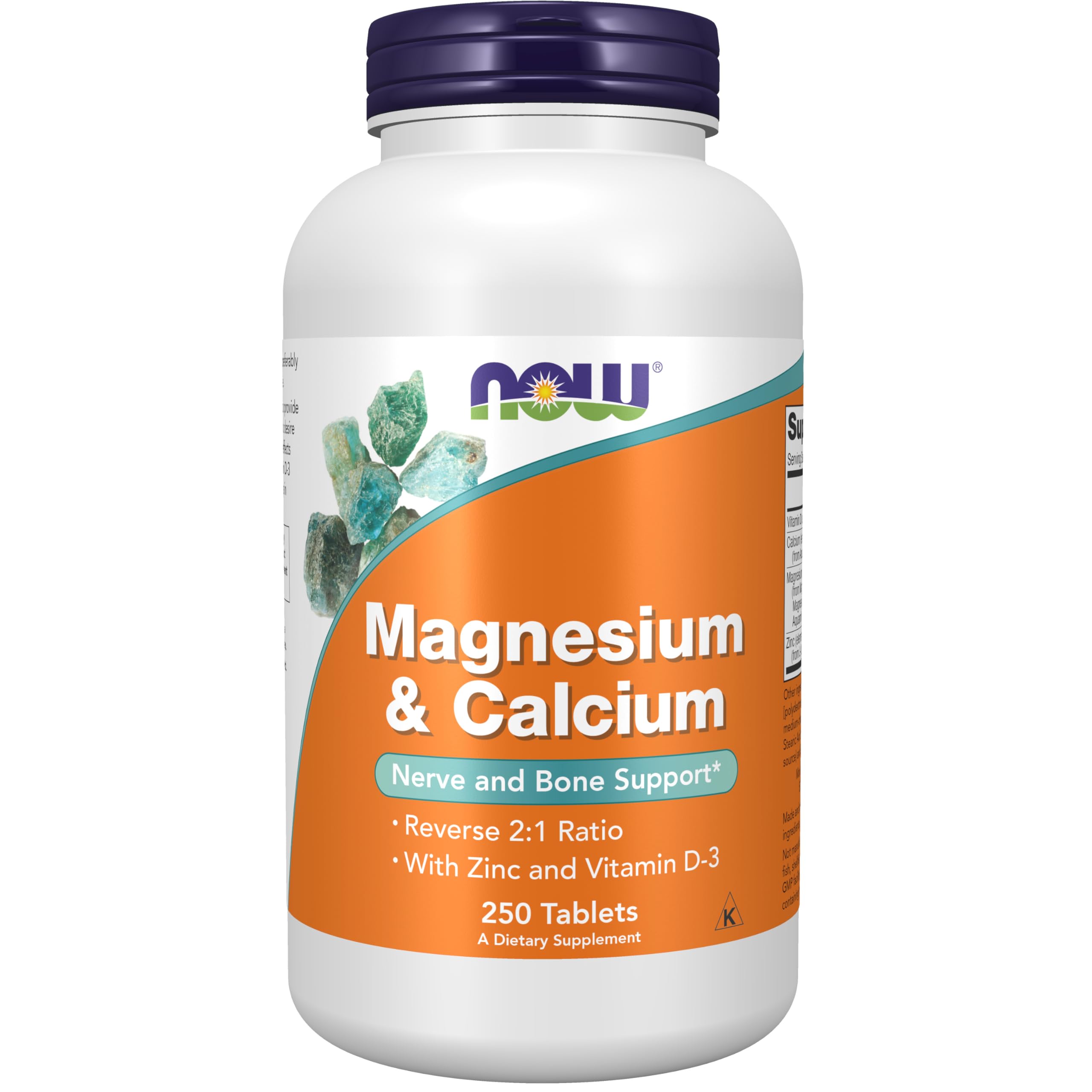 NOW Foods Supplements, Magnesium & Calcium, With Zinc and Vitamin D-3, Nerve and Bone Support*, 250 Tablets NOW Foods uk supplements