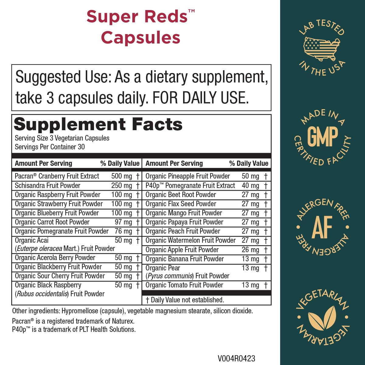 Purity Products Super Reds Capsules Formula (20+ Organic Super Fruits and Berries) Certified Organic Phytonutrients - 90 Capsules Purity Products uk supplements