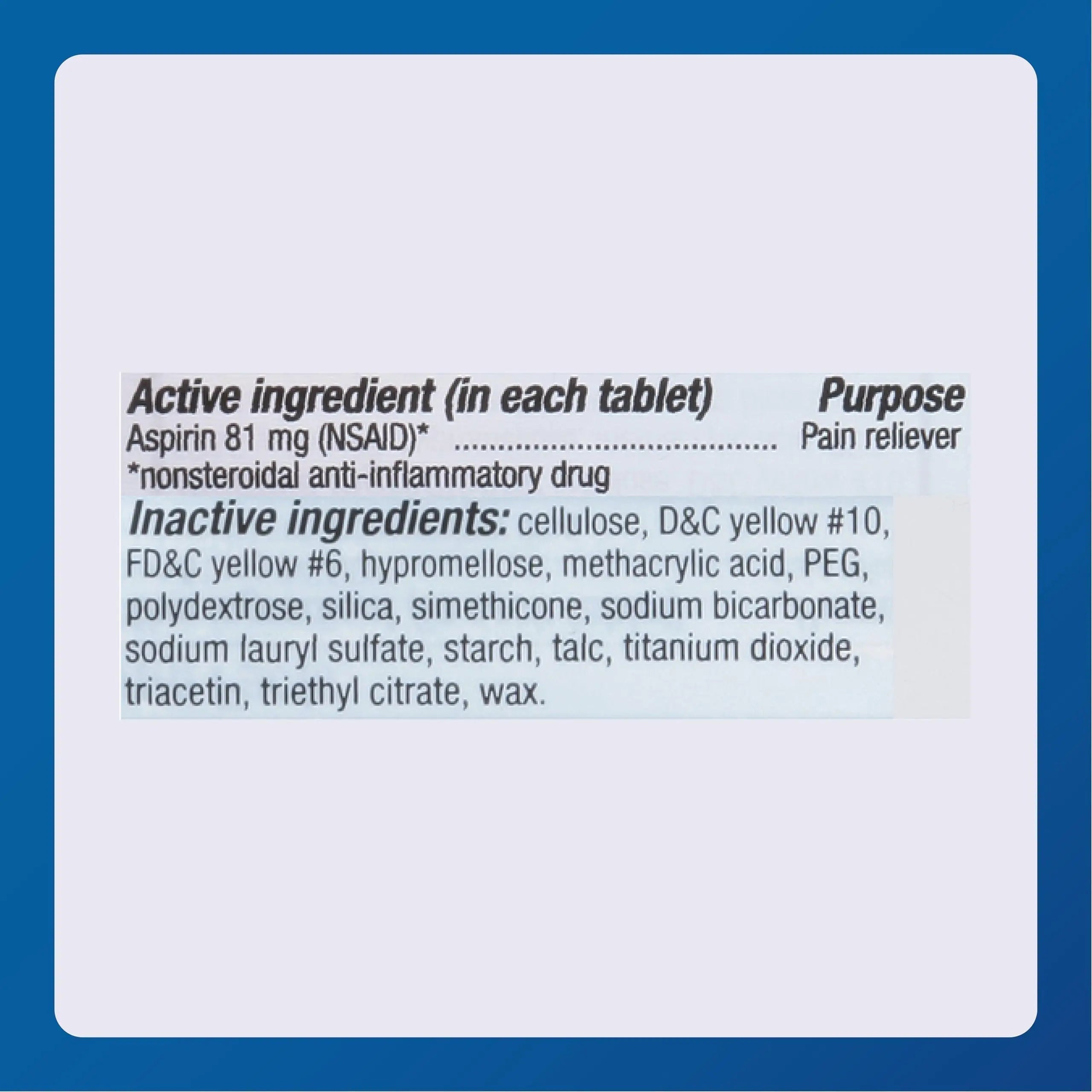 MAJOR Aspirin Low Dose 81 Mg - Pain Reliever (NSAID) - Enteric Coated - 250 Tablets MAJOR uk supplements