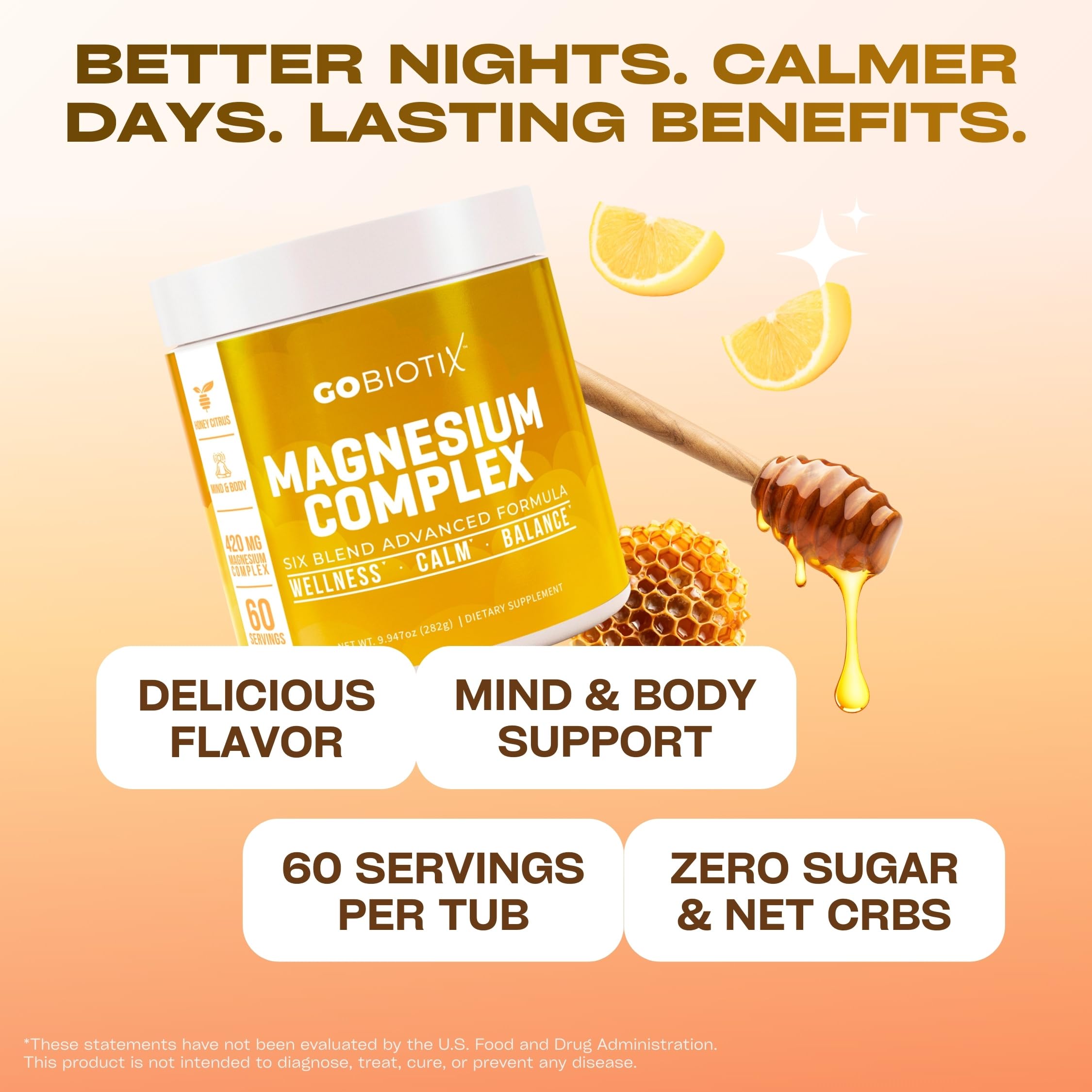 GoBiotix Magnesium Glycinate Powder – Cortisol Supplements for Women and Men – High Absorption Magnesium Complex Calm Supplement with Citrate, Malate – Sugar Free – 420 mg, 60 Servings - Honey Citrus GOBIOTIX uk supplements