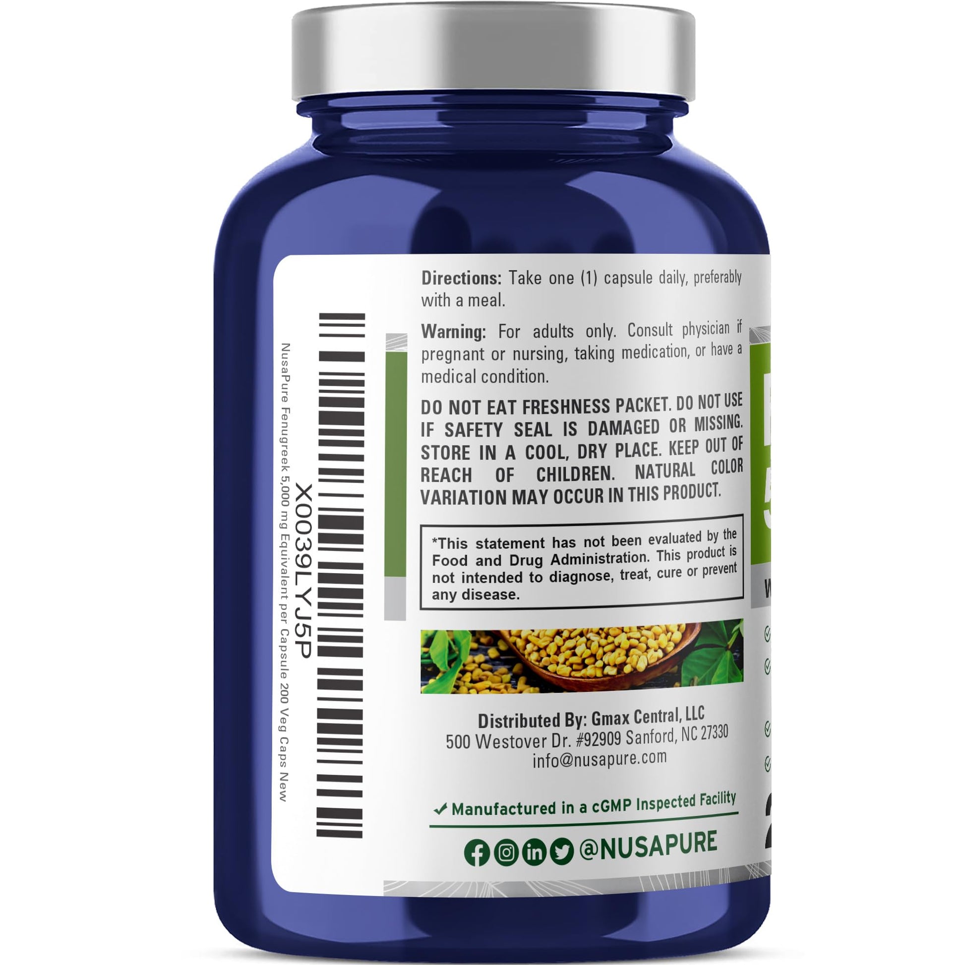 NusaPure Fenugreek Capsules, 50:1 Extract, 100 mg Equivalent to 5,000mg, 200 Veggie Caps, Non-GMO, Vegan NusaPure uk supplements