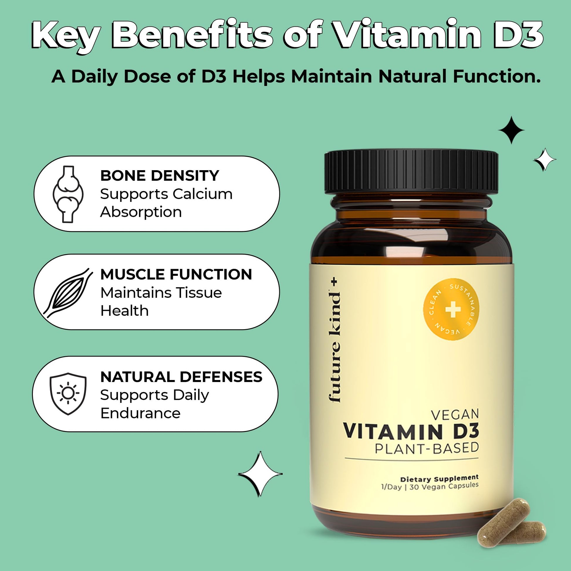 Future Kind Vitamin D3 2500 IU for Bone and Muscle Function, Vitamin D Vegan Supplement from Plant Lichen, Non-GMO, Sugar Free, Pure Vitamin D3, Promotes Natural Resilience, 30 Capsules Future Kind uk supplements