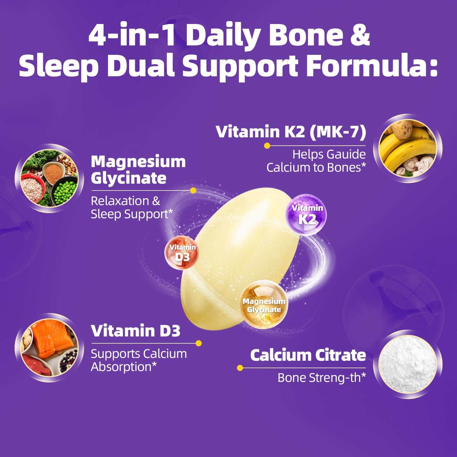 Magnesium Glycinate 400mg Softgels, Small Easy to Swallow High Absorption Magnesium Supplement, with Vitamin D3 & K2 for Sleep Relax Calm Muscle Bone* Health, 120 Gelcaps Alliwise uk supplements
