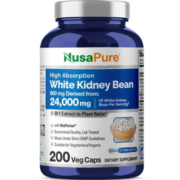NusaPure White Kidney Beans 30:1 Extract, 800 mg Equivalent to 24,000 mg 200 Vegan Capsules - Bioperine - (Vegan, Non-GMO) NusaPure uk supplements