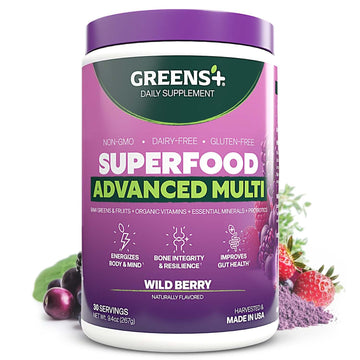 Greens+ Advanced Multi Wild Berry Superfood Powder, Organic Blend, Vegan, Non-GMO, Soy-Free, Dairy-Free, Gluten-Free, Dietary Supplement with Vitamins & Minerals, 9.4 oz Greens+ uk supplements