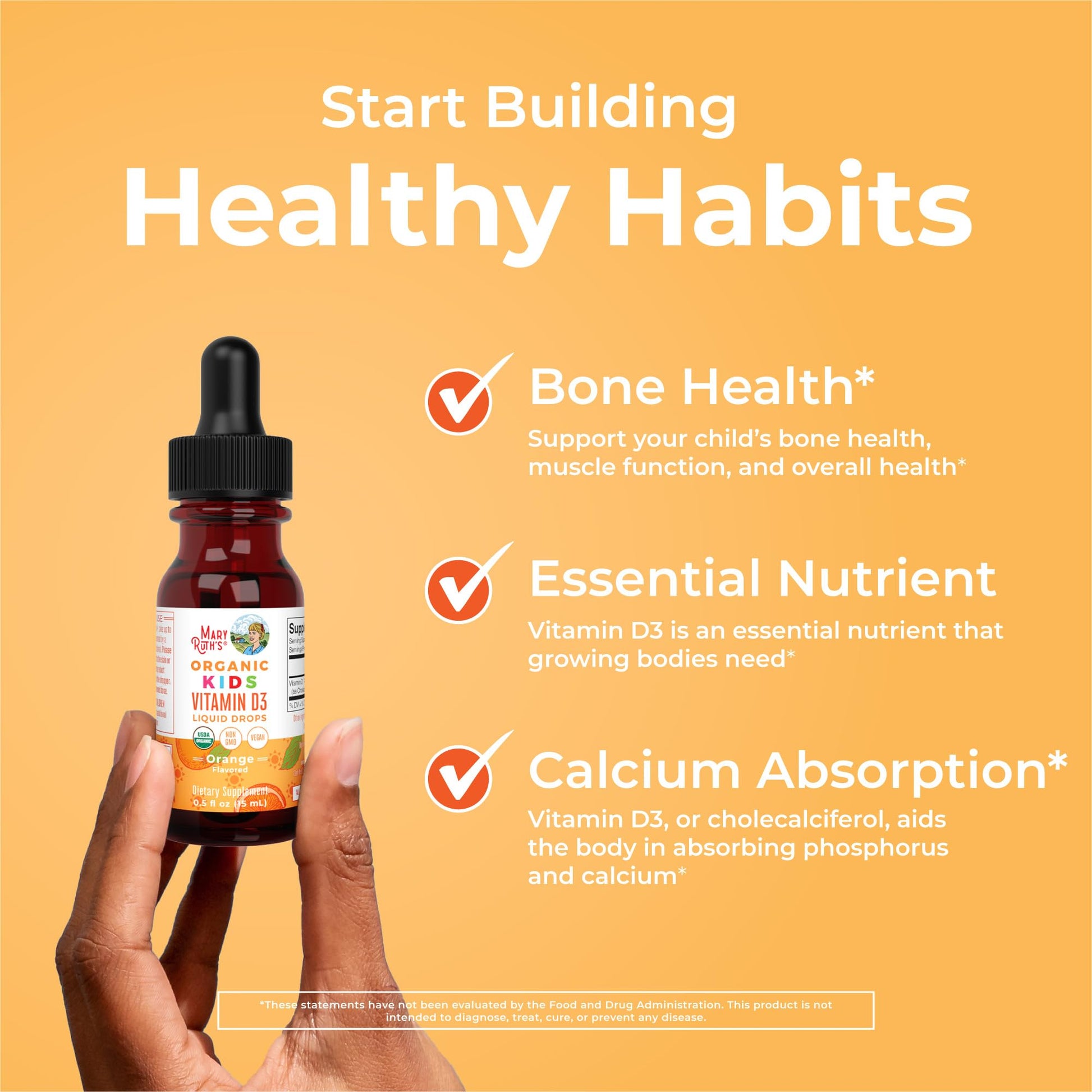 MaryRuth Organics USDA Organic Vitamin D3 Liquid Drops for Kids | 640 IU Vitamin D3 Per Serving | Kids Immune Support & Bone Health Supplement | Formulated for Ages 4-13 | 0.5oz | 30 Servings MARYRUTH'S uk supplements