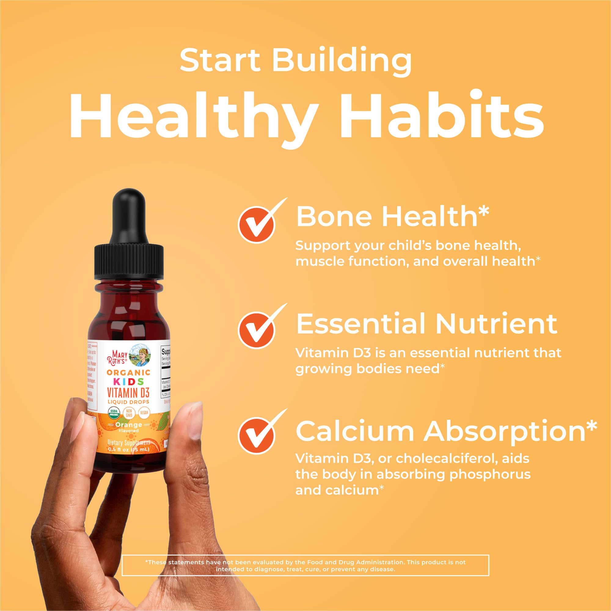 MaryRuth Organics USDA Organic Vitamin D3 Liquid Drops for Kids | 640 IU Vitamin D3 Per Serving | Kids Immune Support & Bone Health Supplement | Formulated for Ages 4-13 | 0.5oz | 30 Servings MARYRUTH'S uk supplements