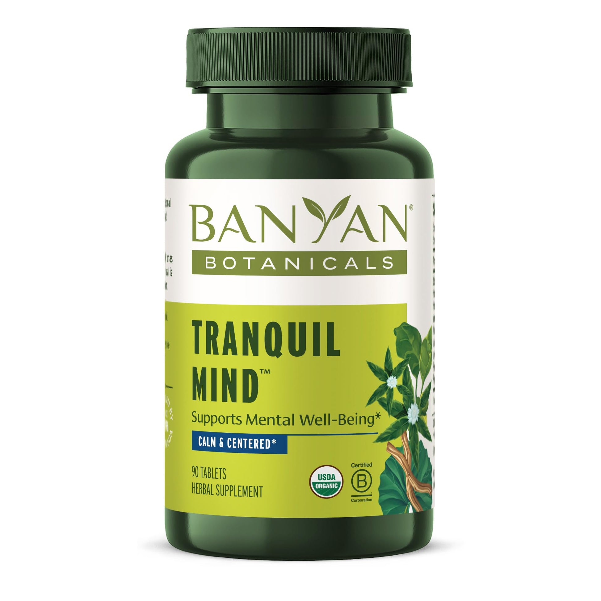 Banyan Botanicals Organic Tranquil Mind – Nervous System Support & Physical Relaxation Supplement – with Skullcap, Passionflower & Gotu Kola – Non-Drowsy Systemic Grounding – 90 Tablets – USDA Organic Banyan Botanicals uk supplements