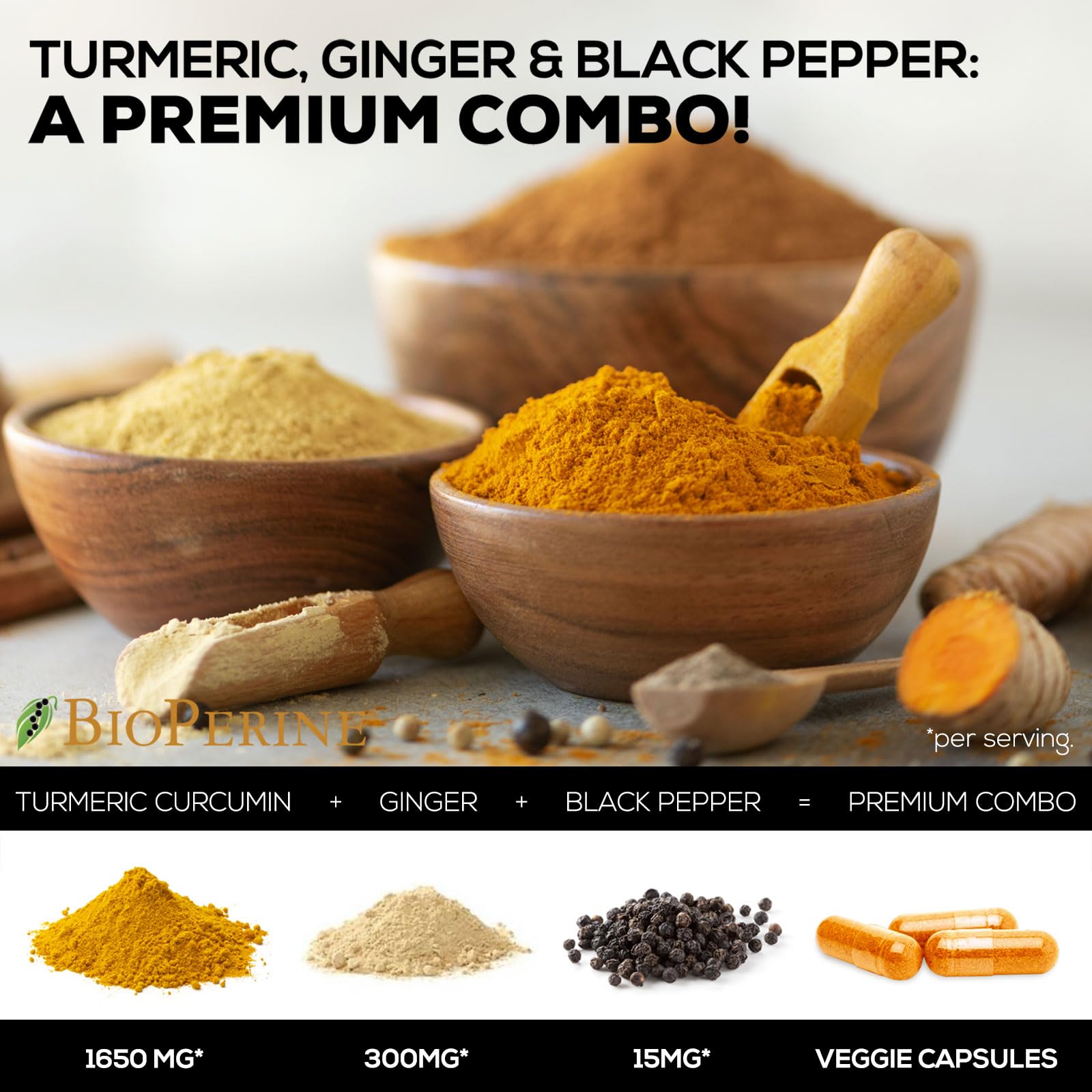 Turmeric Curcumin with BioPerine & Ginger 95% Standardized Curcuminoids Nature's Nutrition uk supplements