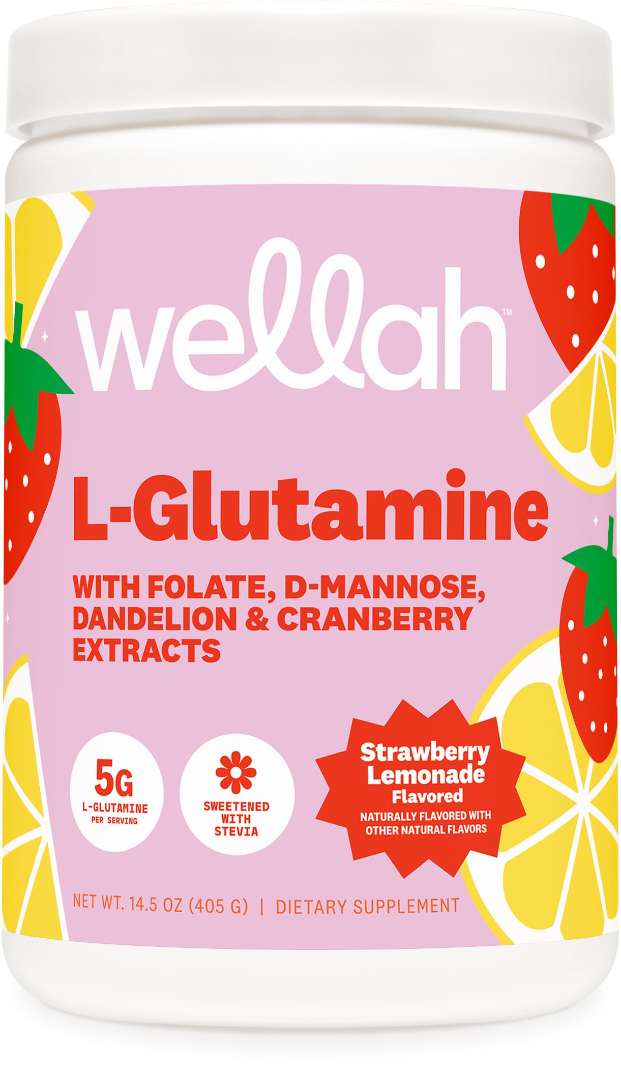 Wellah L-Glutamine Strawberry Lemonade Flavored (50 Servings) - 5g L-Glutamine Per Serving, Sweetened with Stevia Wellah uk supplements
