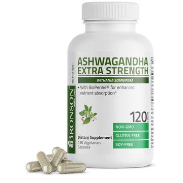 Bronson Ashwagandha Extra Strength Stress & Mood Support with BioPerine - Non GMO Formula, 120 Vegetarian Capsules Bronson uk supplements