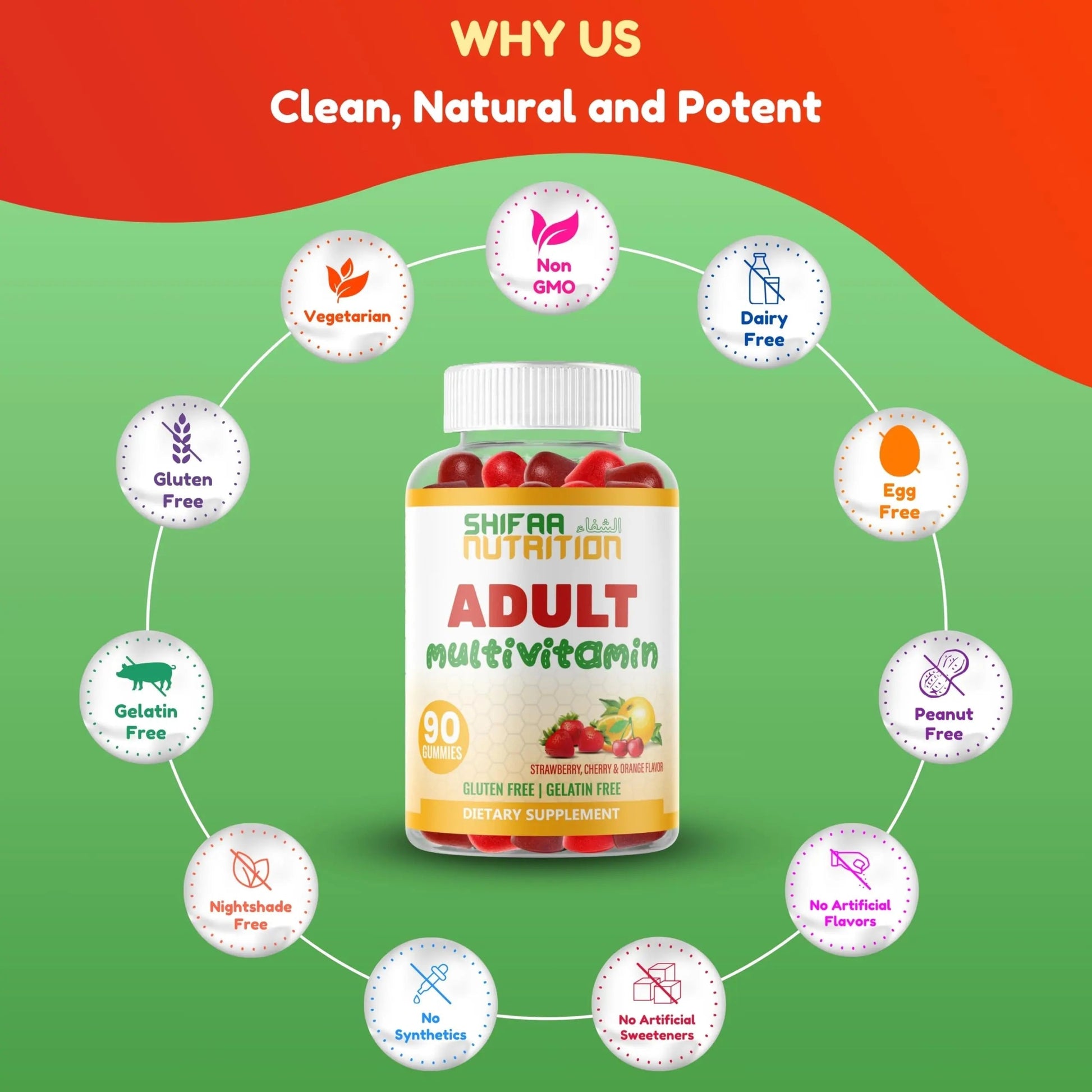 Halal Multivitamin Gummies for Women & Men | Immune & Overall Wellness | 90 Delicious Gummy Vitamins (45-Day Supply) SHIFAA NUTRITION uk supplements