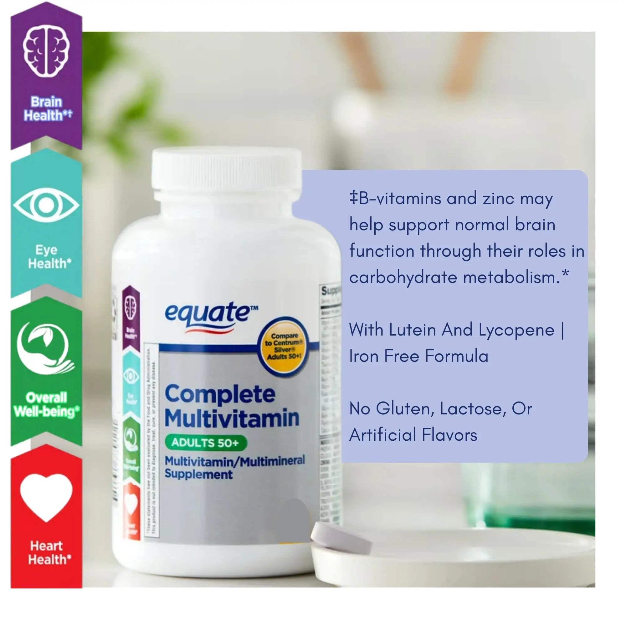 Equate Adult 50+ One Daily Complete Multivitamin Multimineral Supplement Tablets, Healthy Brain Aus Healthcare uk supplements