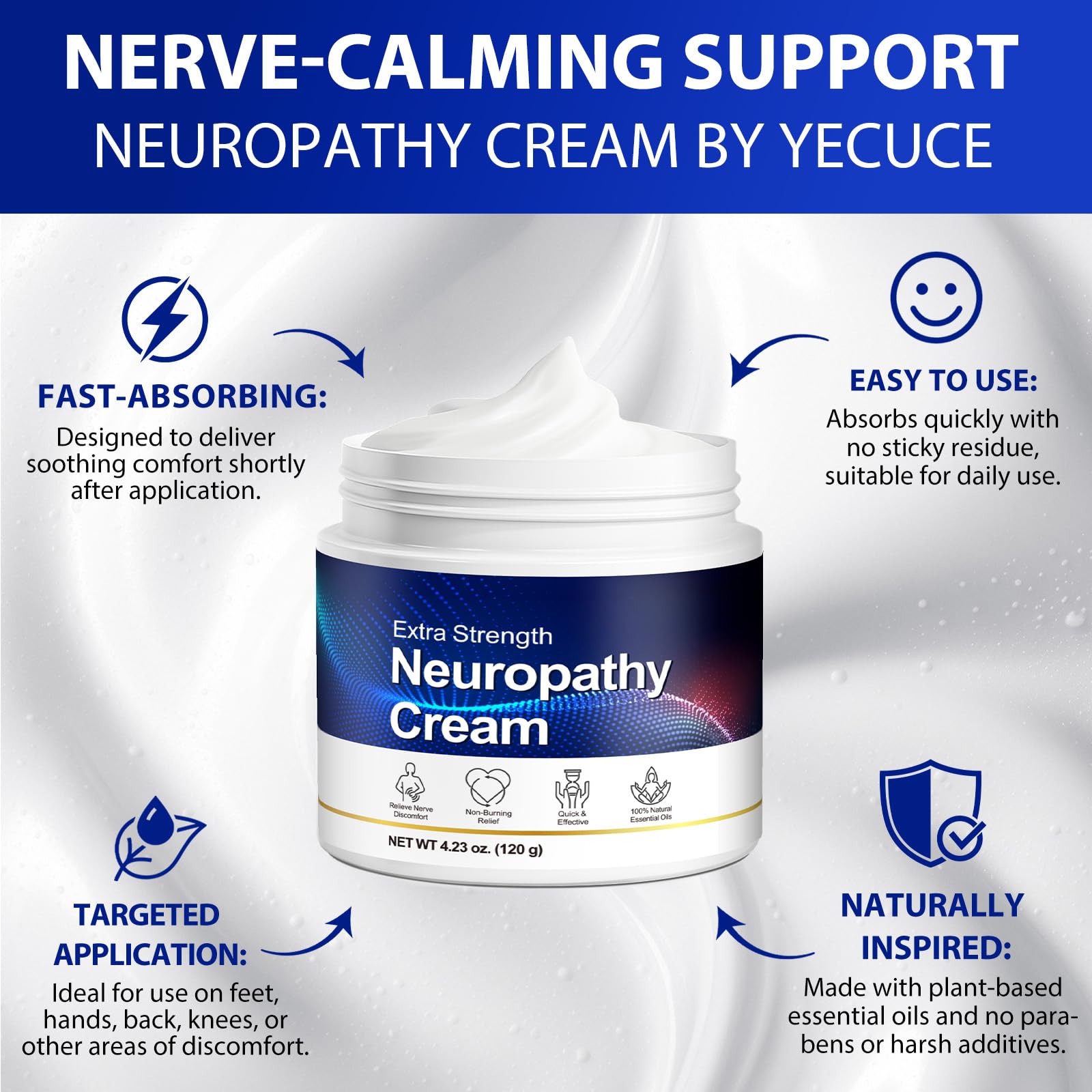 Neuropathy Cream for Feet, Legs & Hands – Lightweight, Plant-Based Formula with Cooling Comfort, 120g CFXYHNOX uk supplements