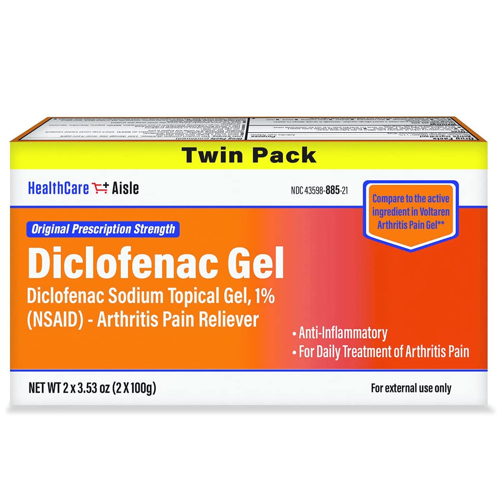 HealthCareAisle Diclofenac Gel Twin Pack Diclofenac Sodium Topical Gel (NSAID) Arthritis Pain Reliever 1% 200 grams (2 x 100g) HealthCareAisle uk supplements