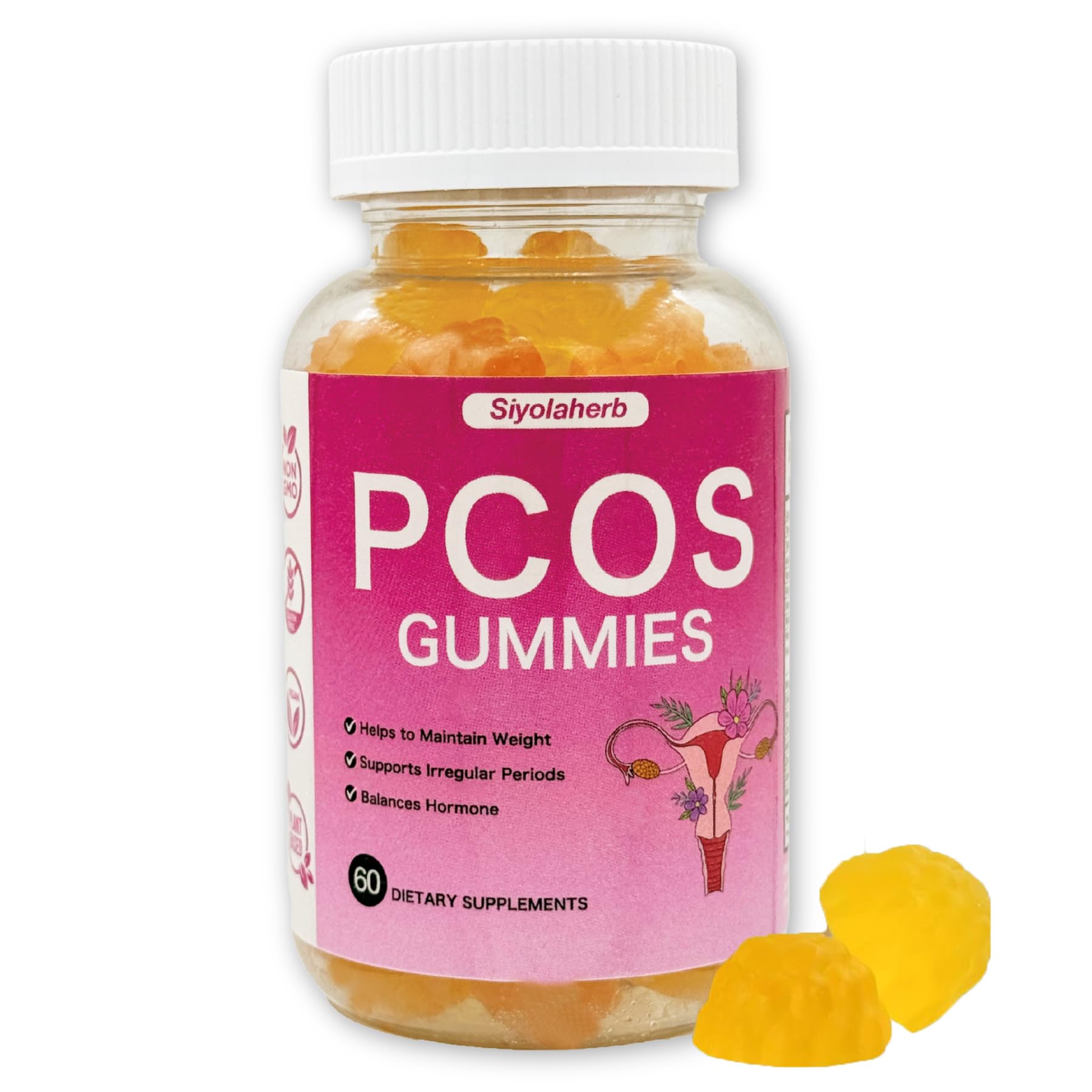 PCOS Vitamins Gummies for Women Hormone Balance & PCOS Relief & Fertility Support, 60 Ovarian Support Vitamins with Inositol for Healthy Menstrual Cycle, Inositol Gummies for Hirsutism and Acne Siyolaherb uk supplements