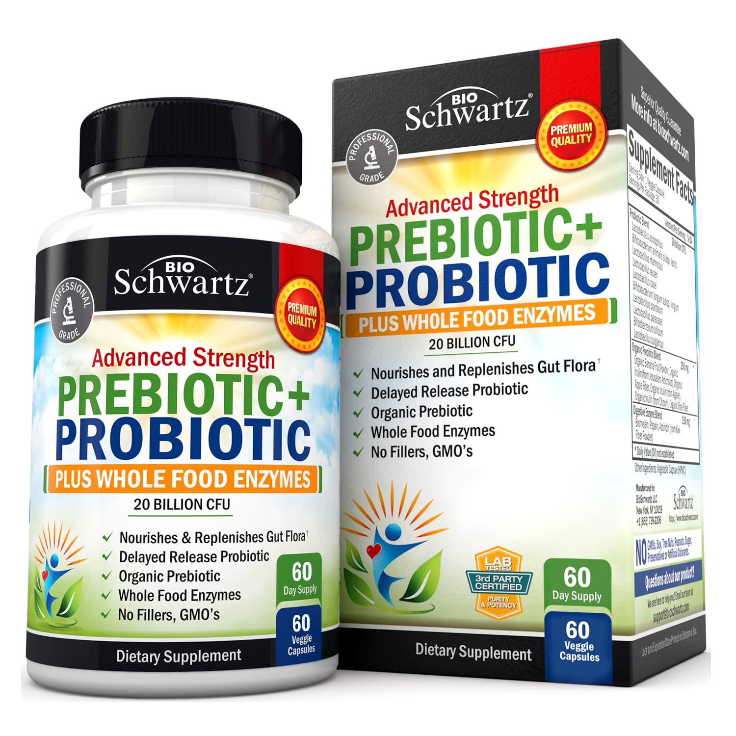Prebiotics and Probiotic with Whole Food Enzymes for Adults Women & Men BioSchwartz uk supplements